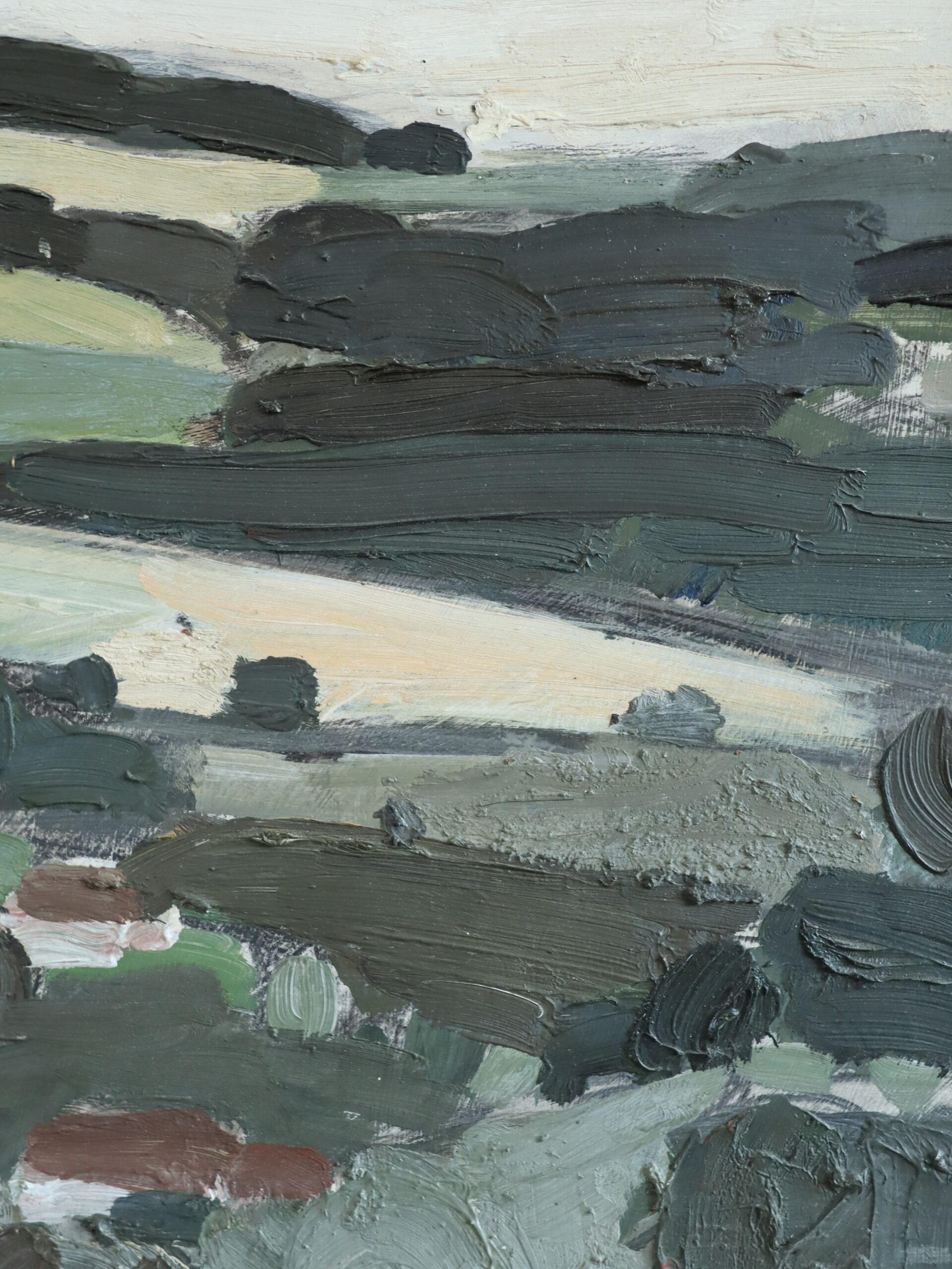 Peinture à l'huile de paysage semi-abstrait suédois du milieu du siècle dernier - Rolle Green en vente 6
