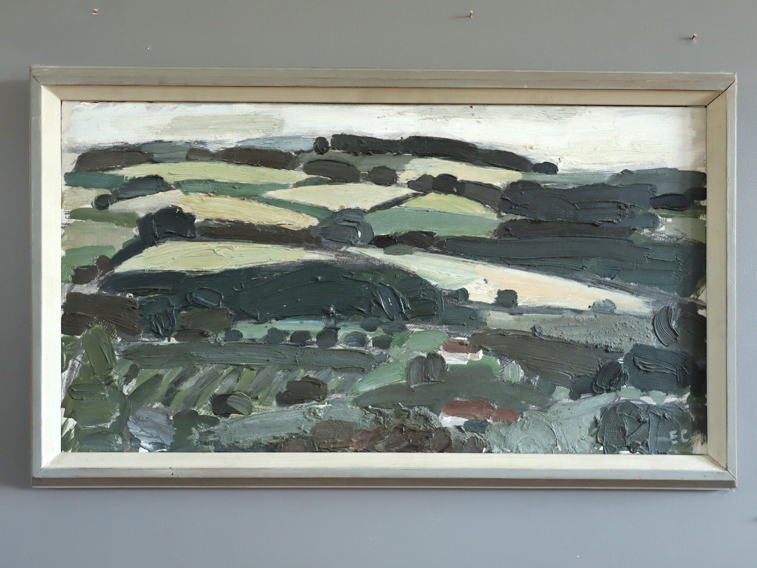 Peinture à l'huile de paysage semi-abstrait suédois du milieu du siècle dernier - Rolle Green - Painting de Unknown