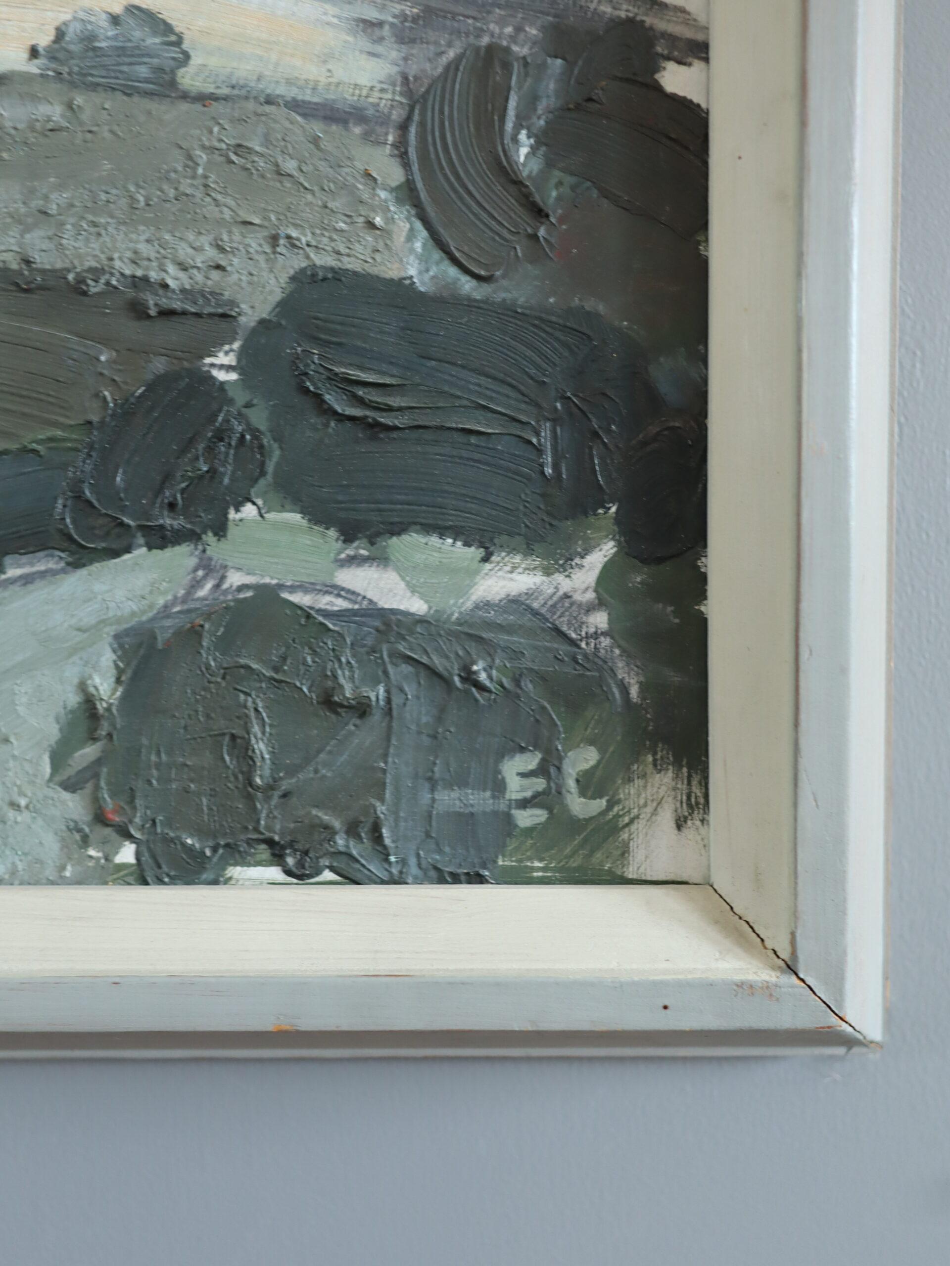 Peinture à l'huile de paysage semi-abstrait suédois du milieu du siècle dernier - Rolle Green en vente 2