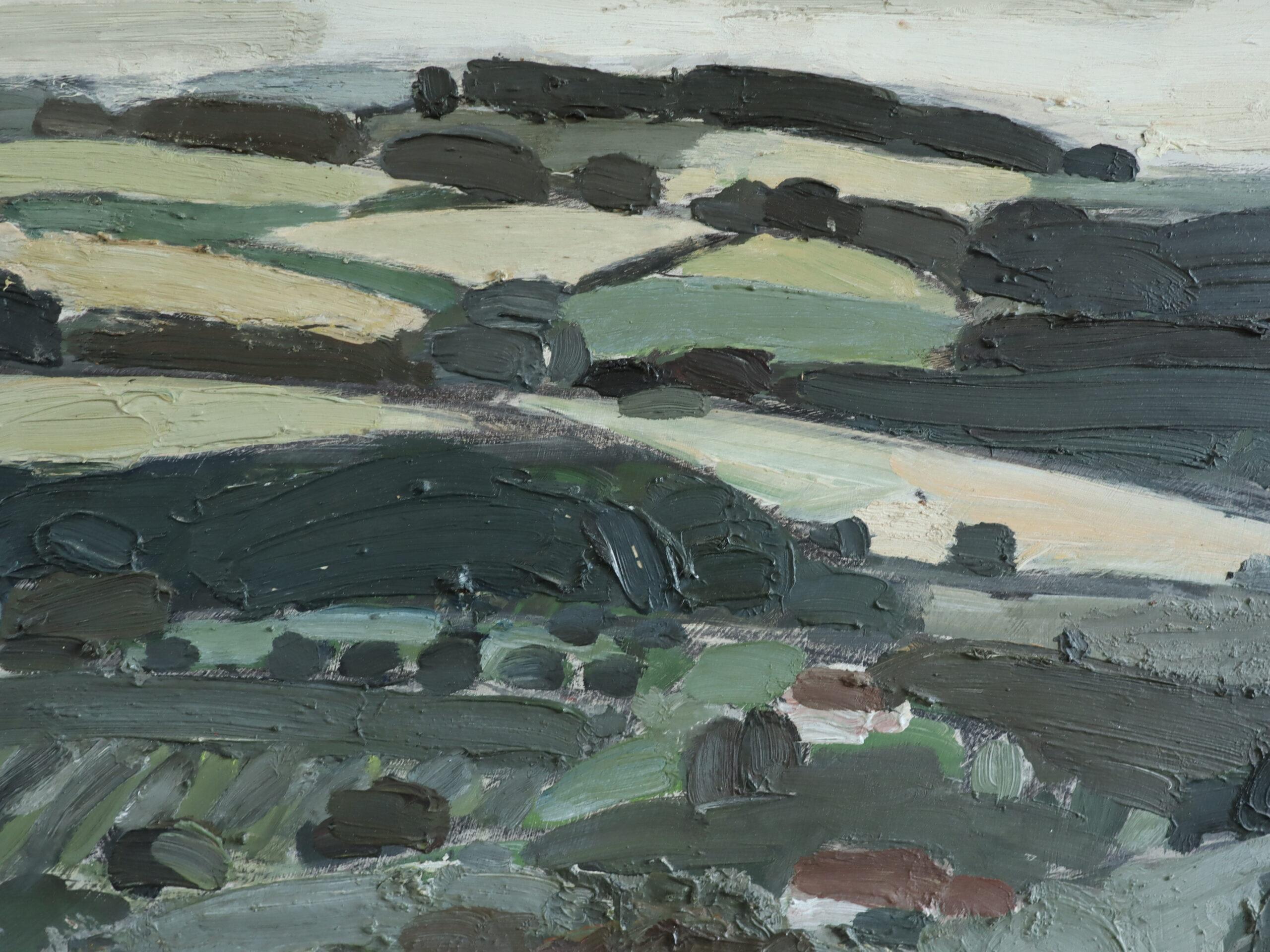 Peinture à l'huile de paysage semi-abstrait suédois du milieu du siècle dernier - Rolle Green en vente 3