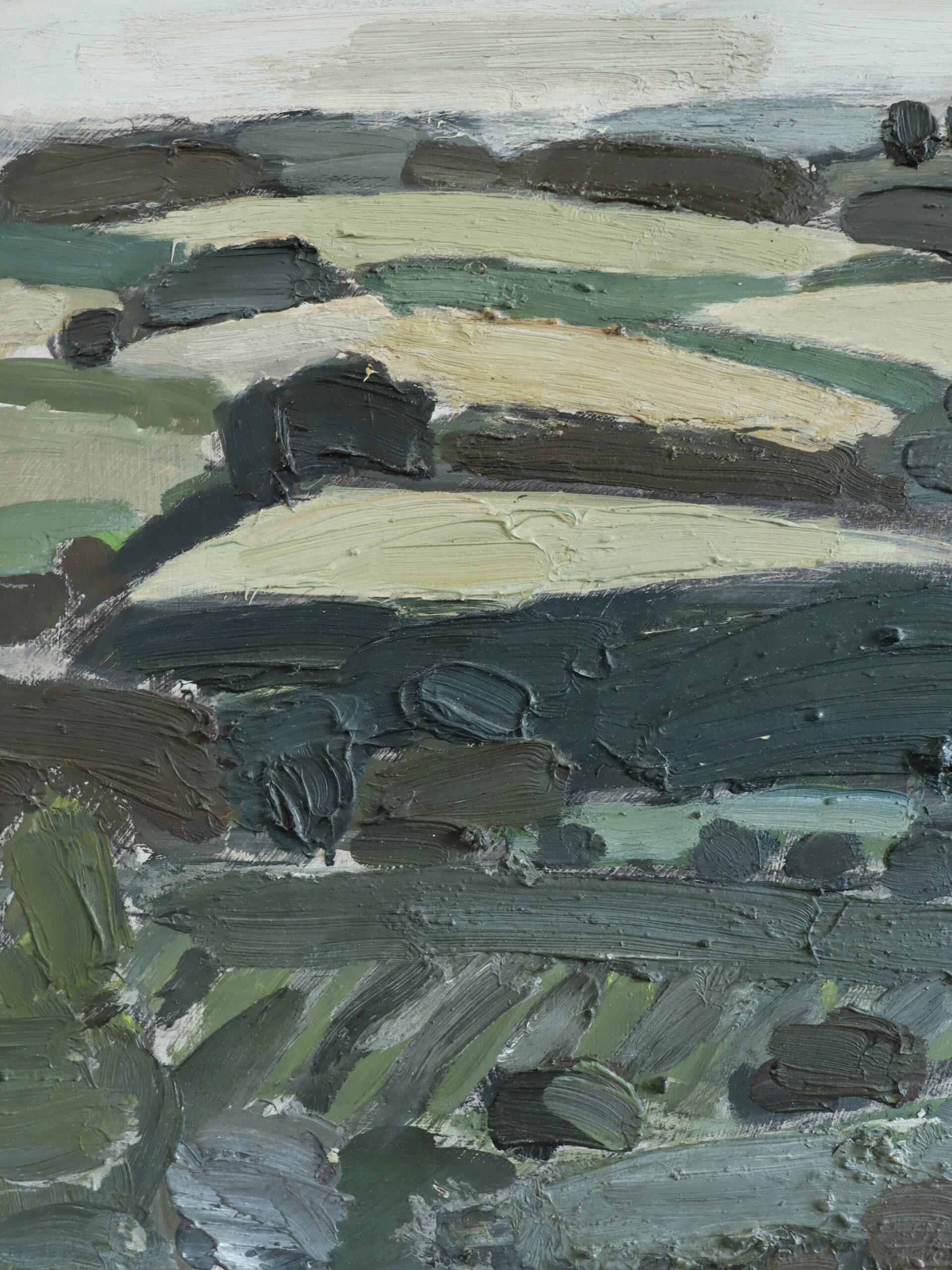 Peinture à l'huile de paysage semi-abstrait suédois du milieu du siècle dernier - Rolle Green en vente 4