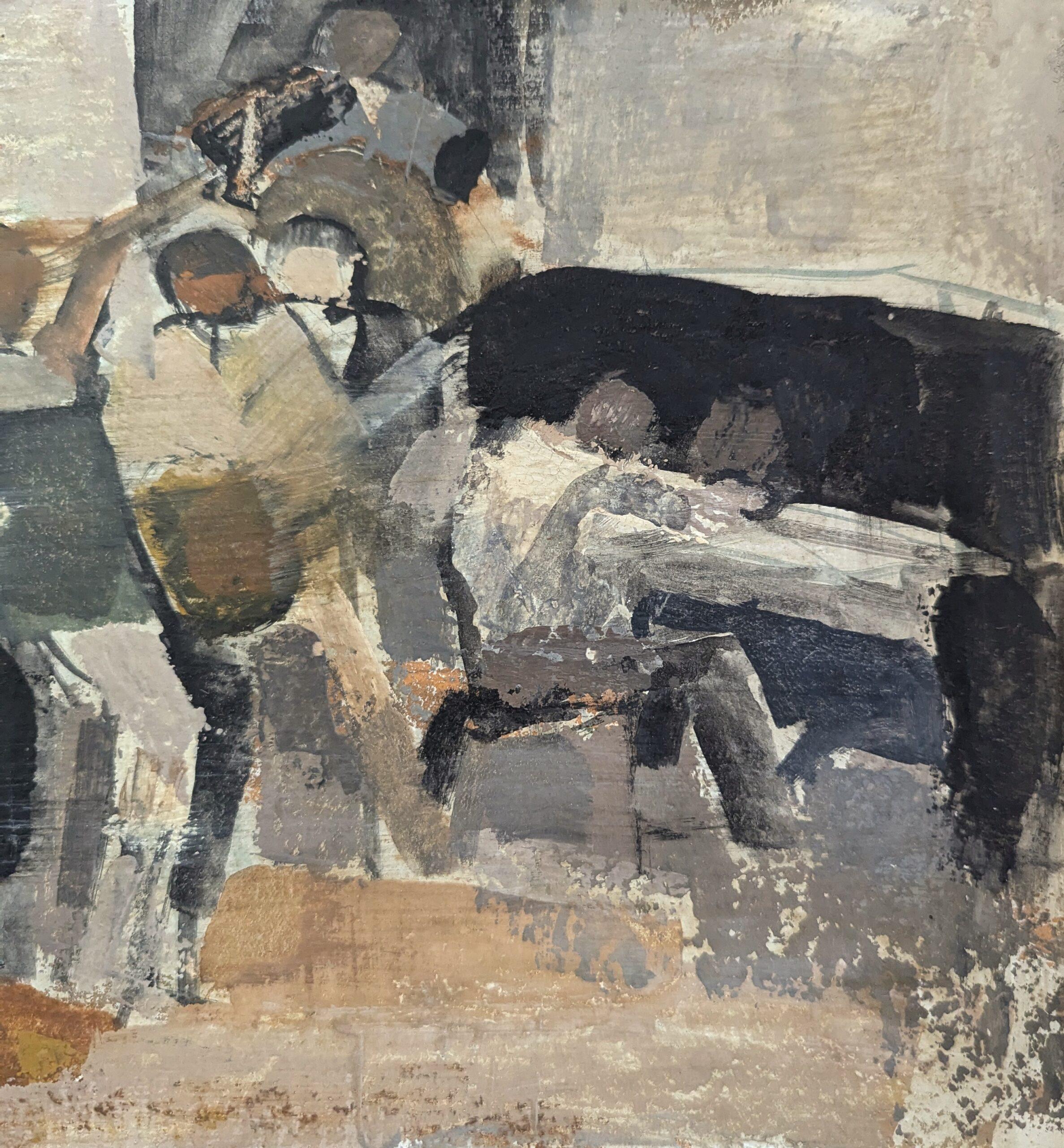 Pintura al óleo semiabstracta sueca moderna de mediados de siglo - Reunidos junto al piano en venta 7