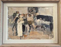Pittura ad olio semi-astratta svedese della metà del secolo scorso - Raccolta vicino al pianoforte