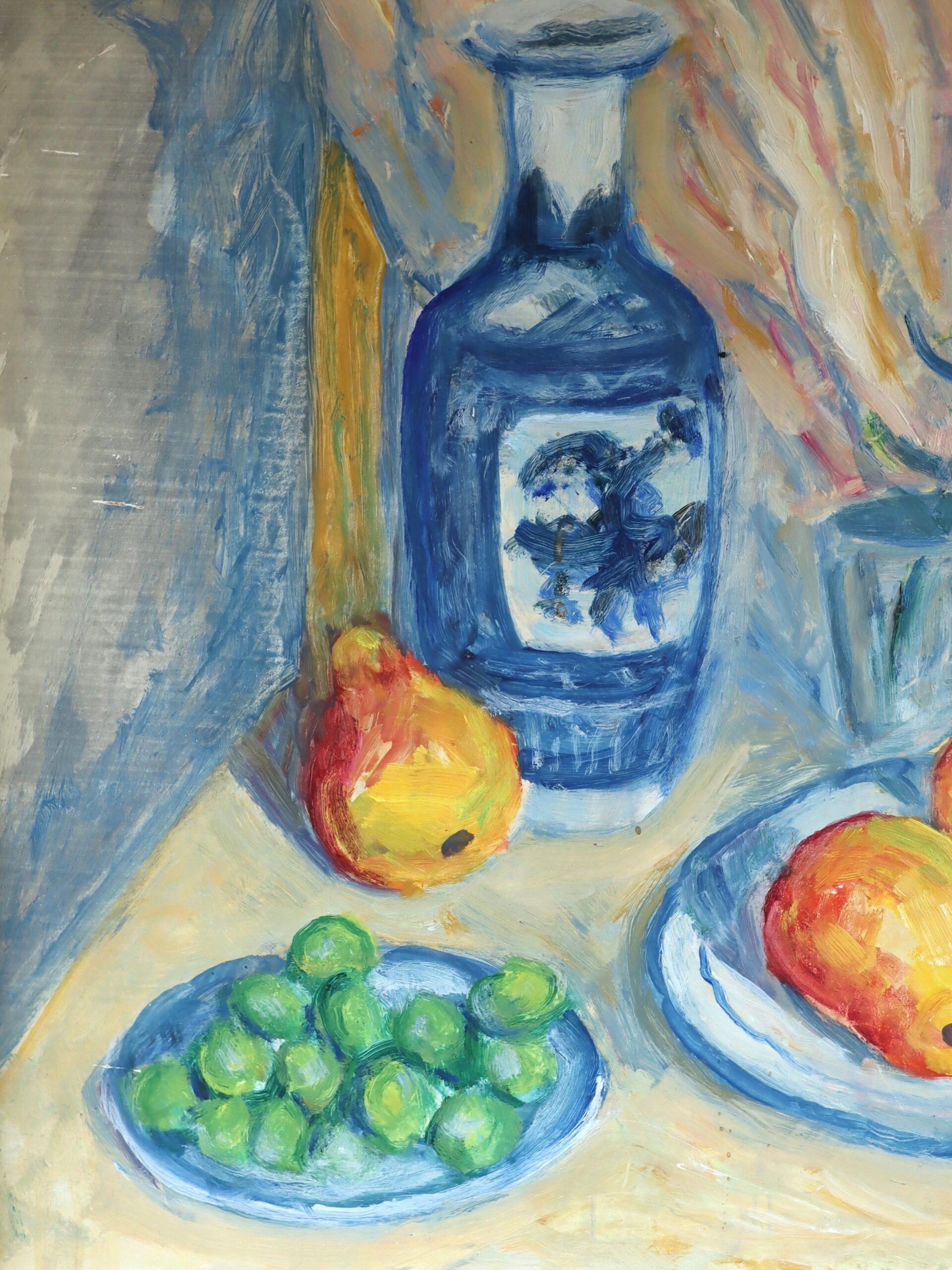 Nature morte suédoise du milieu du siècle dernier - Fruits et vase sur une table en vente 4