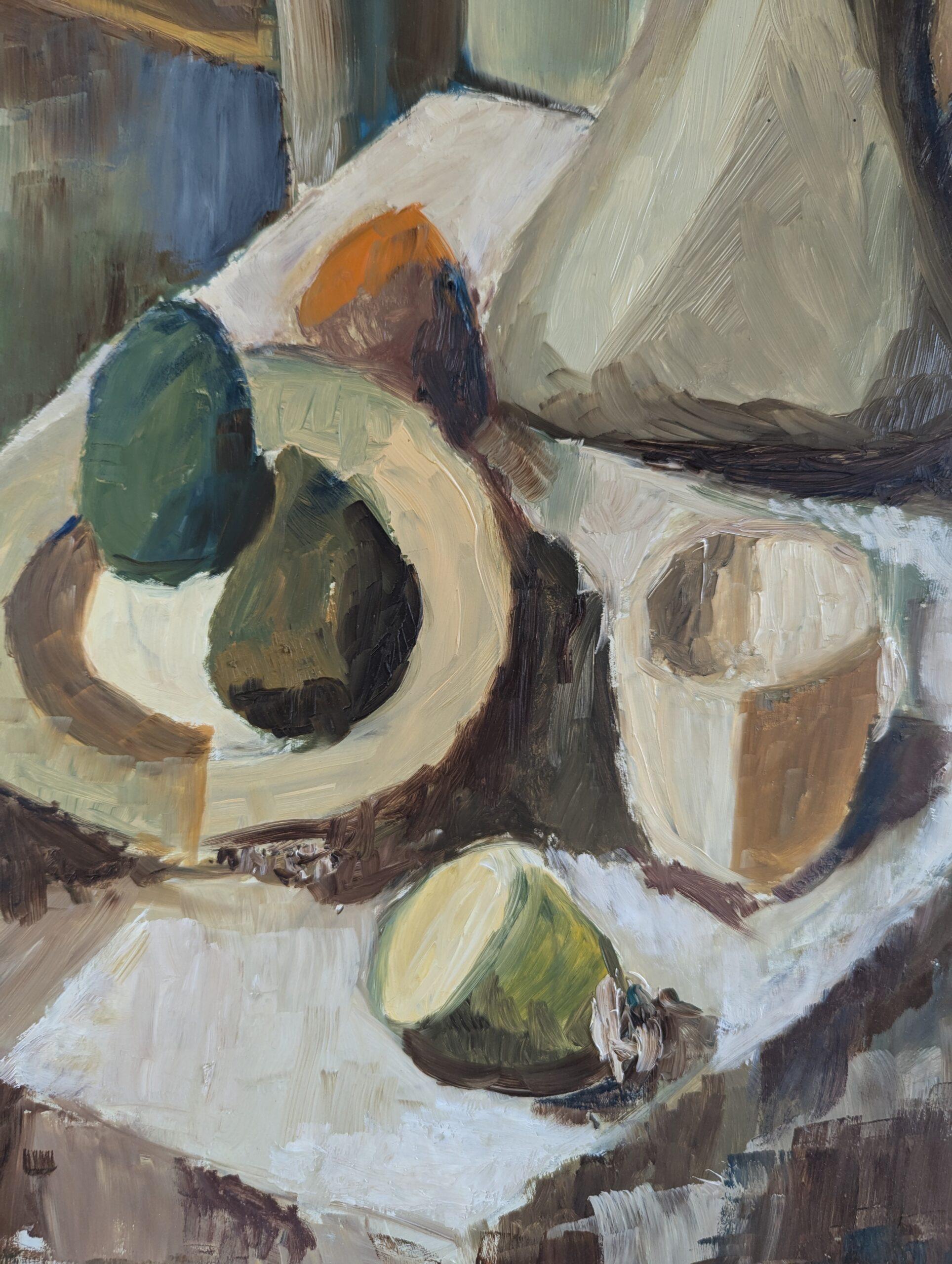 Pittura ad olio su natura morta svedese della metà del secolo scorso - Brocca e candeliere in vendita 6