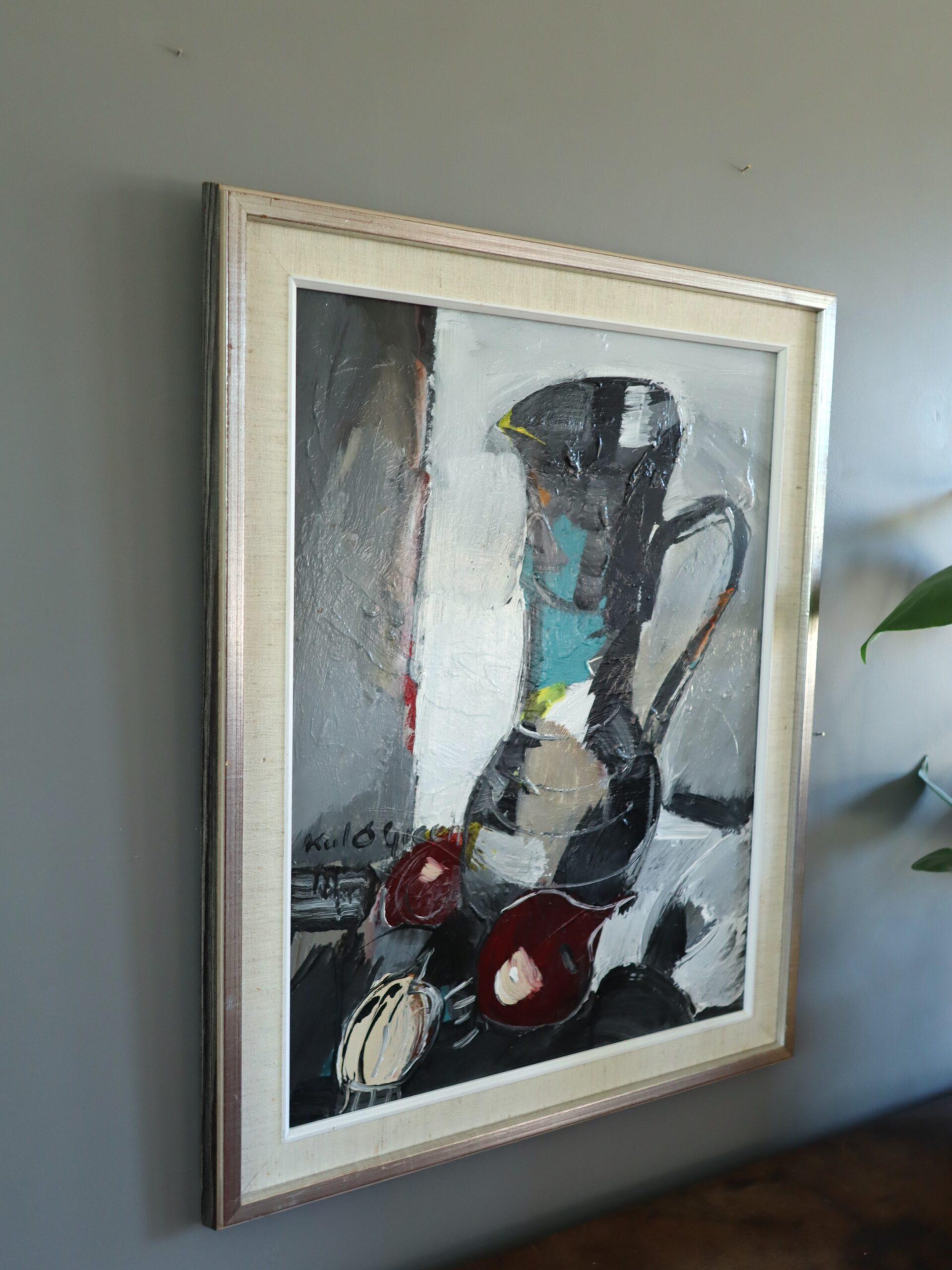 Mid Century Modern Swedish Still Life Oil Painting - Pitcher with Onions im Angebot 1