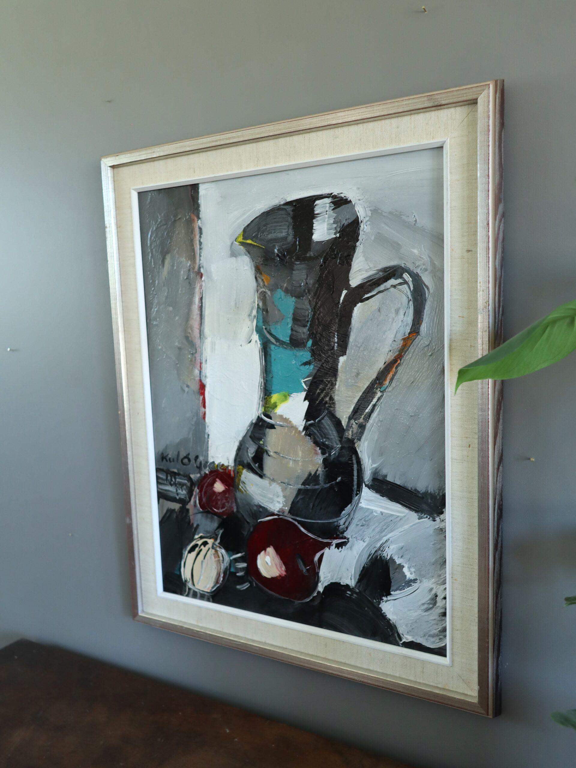 Mid Century Modern Swedish Still Life Oil Painting - Pitcher with Onions im Angebot 2