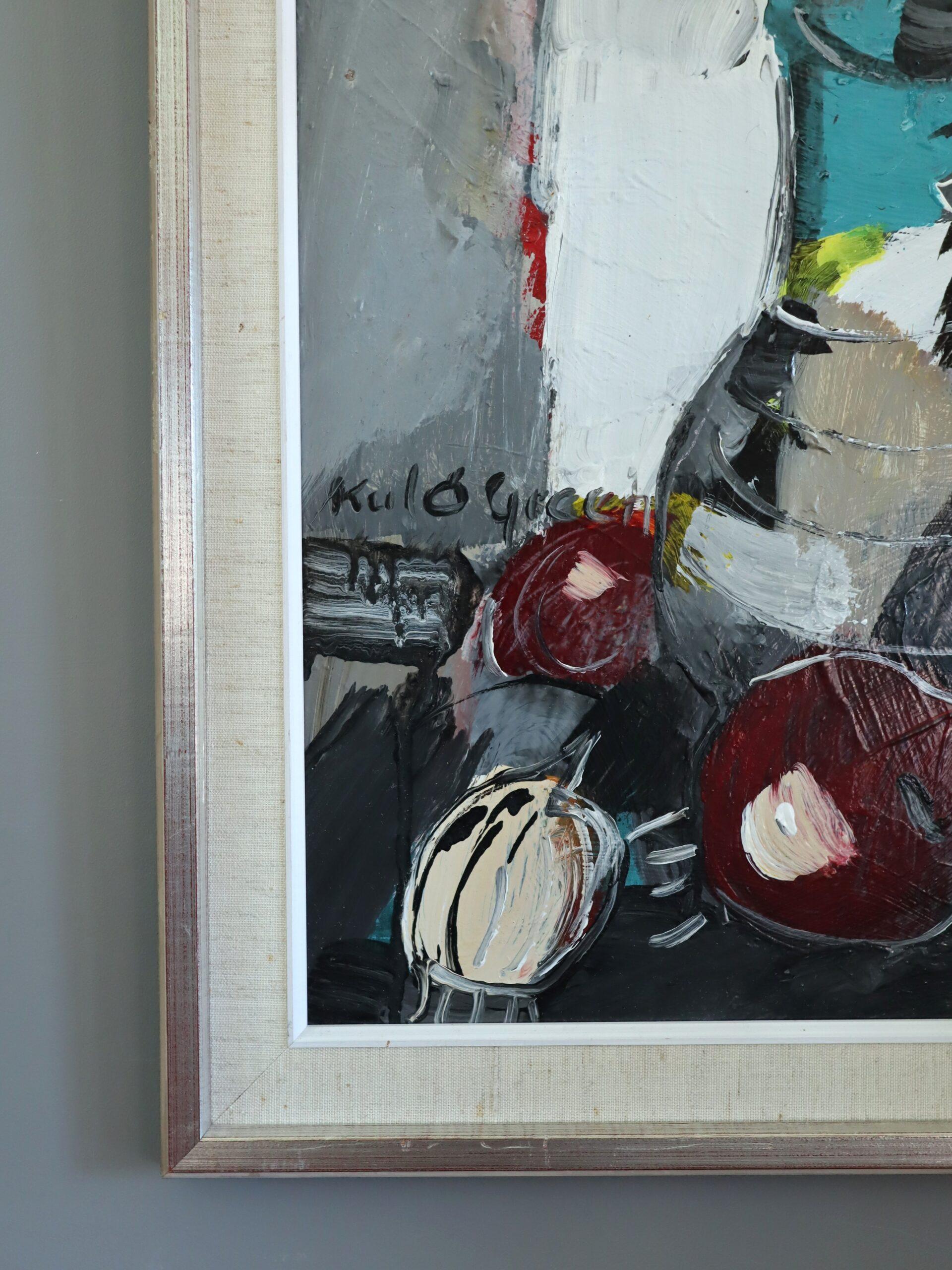 Mid Century Modern Swedish Still Life Oil Painting - Pitcher with Onions im Angebot 3