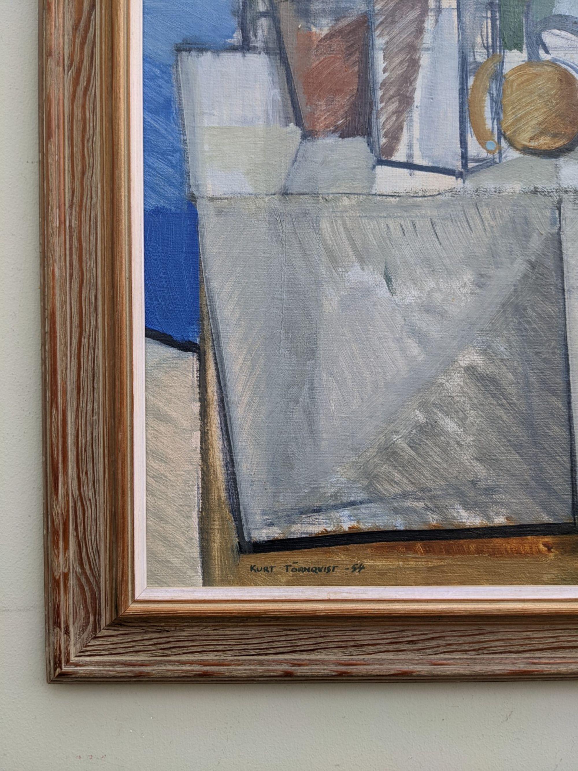 Peinture à l'huile suédoise moderne du milieu du siècle dernier « Nature morte avec réfraction » 2