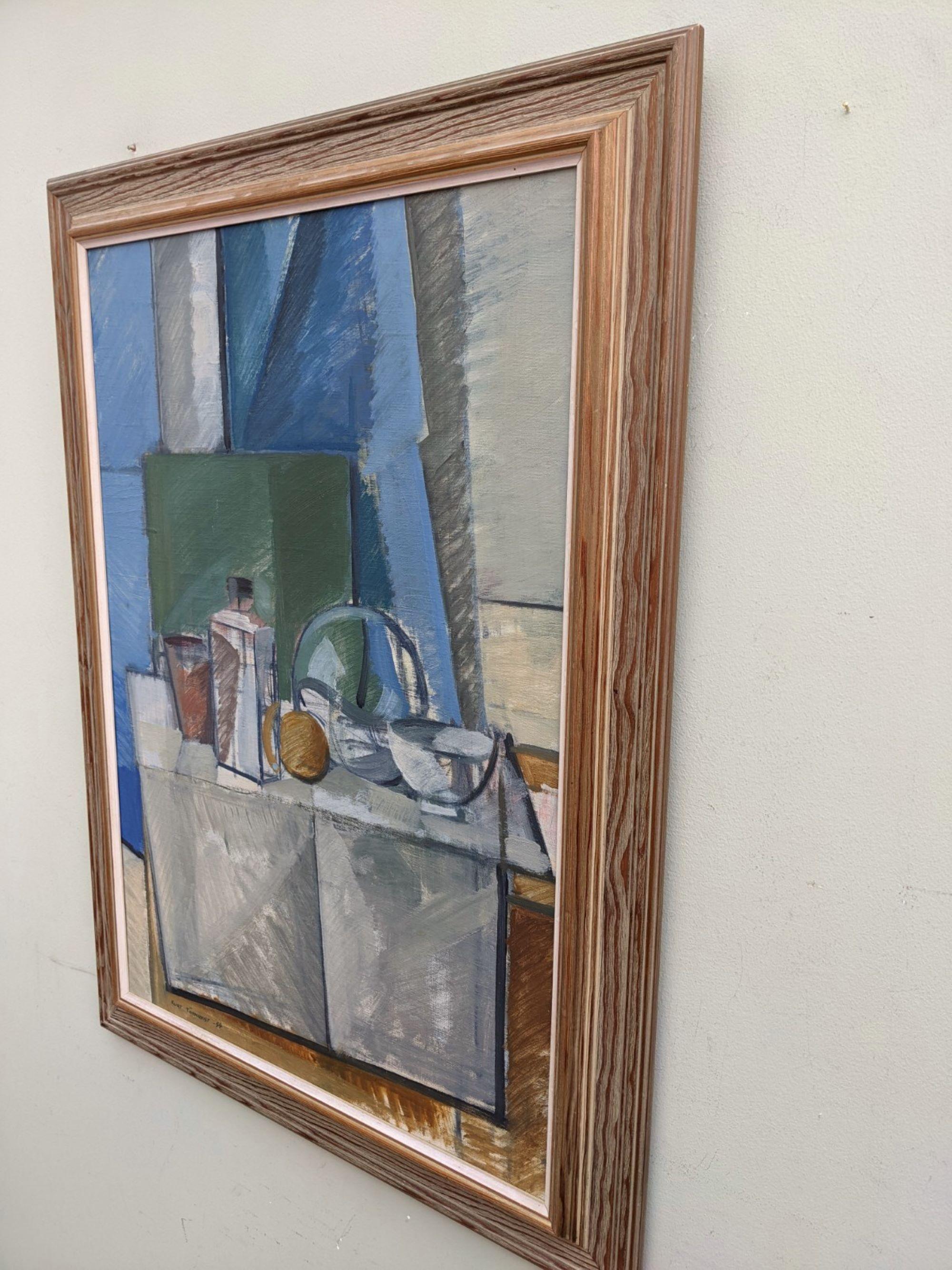 Peinture à l'huile suédoise moderne du milieu du siècle dernier « Nature morte avec réfraction » 3