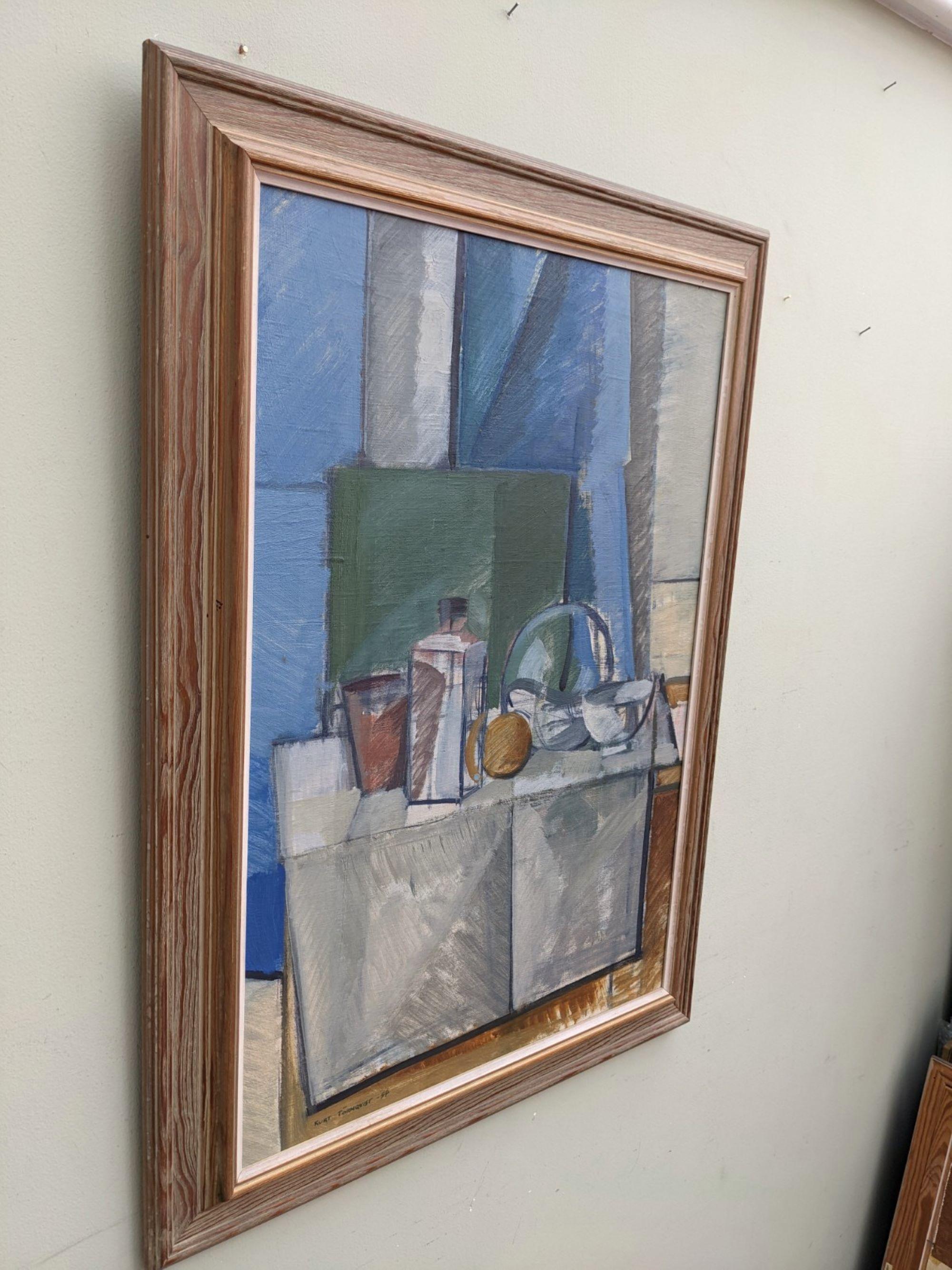 Peinture à l'huile suédoise moderne du milieu du siècle dernier « Nature morte avec réfraction » 4