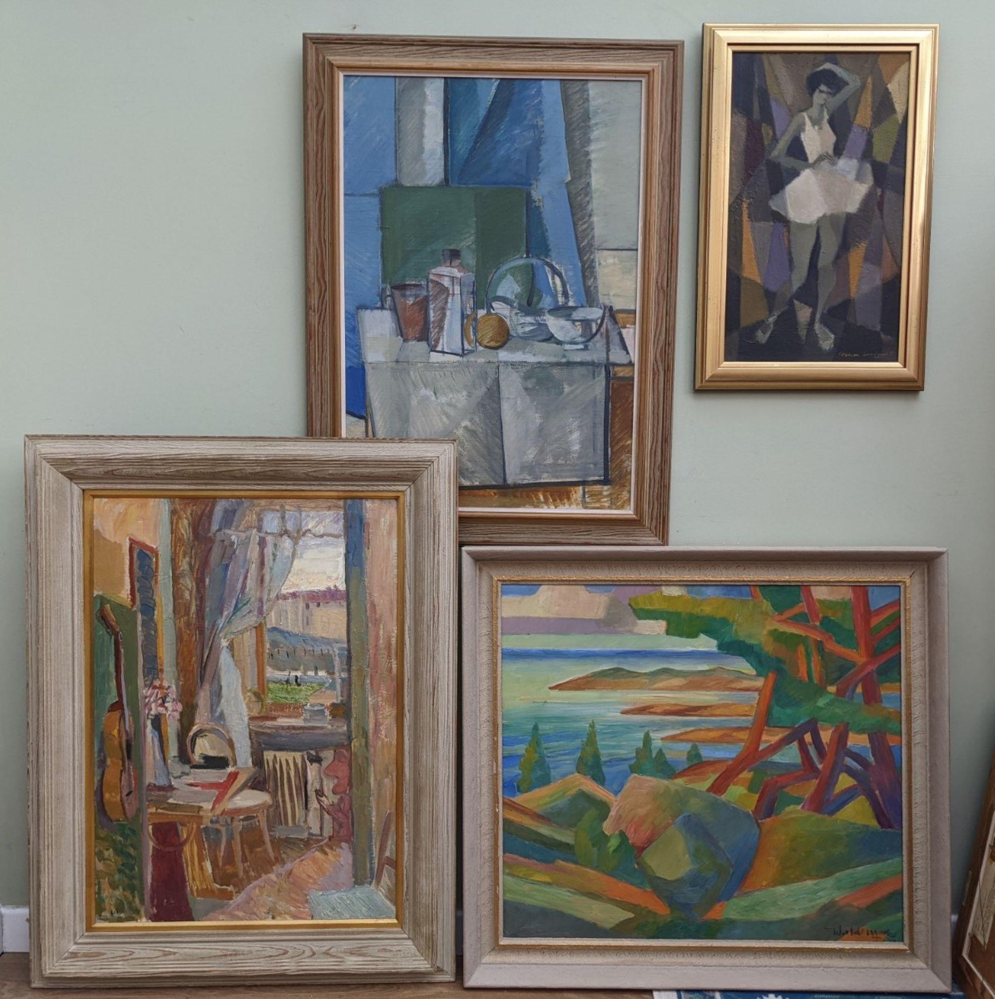 Peinture à l'huile suédoise moderne du milieu du siècle dernier « Nature morte avec réfraction » 5
