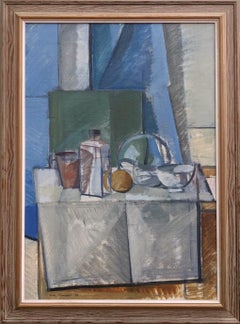 Peinture à l'huile suédoise moderne du milieu du siècle dernier « Nature morte avec réfraction »