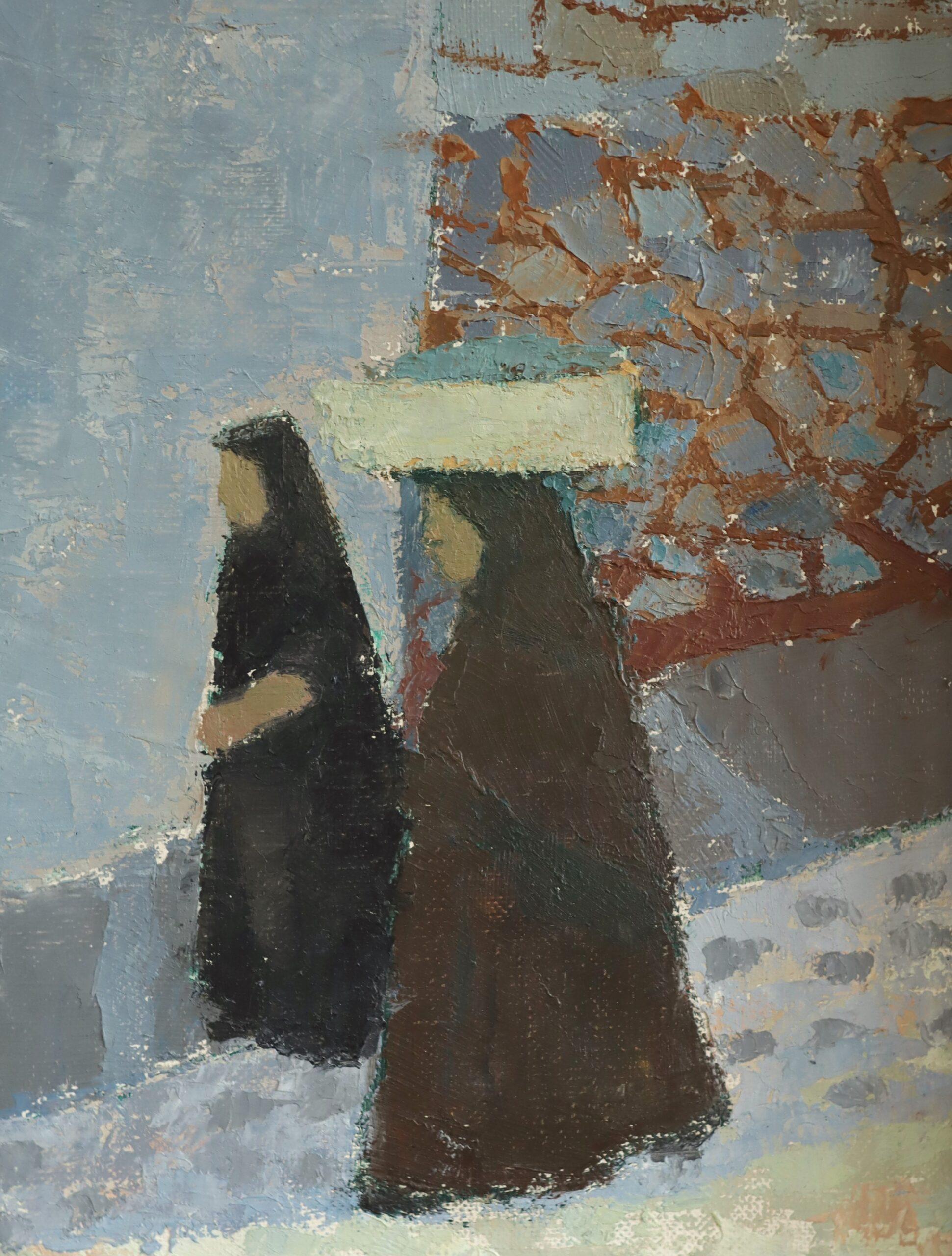 Mid Century Modern Swedish Street Scene Landscape Oil Painting - Coastal Descent For Sale 9