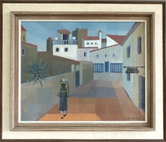 Mid Century Modern Swedish Street Scene Oil Painting - Sunlit Passageway
