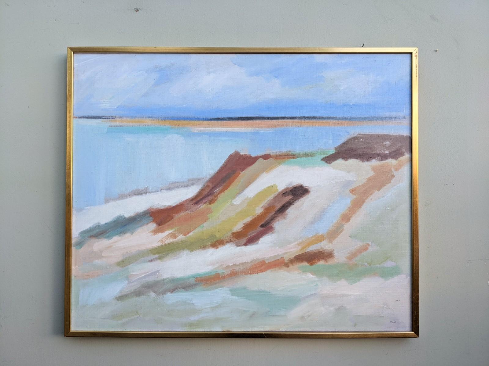 Unknown Landscape Painting - Mid-Century Modern Swedish "The Gentle Coast" Vintage Oil Painting, Seascape