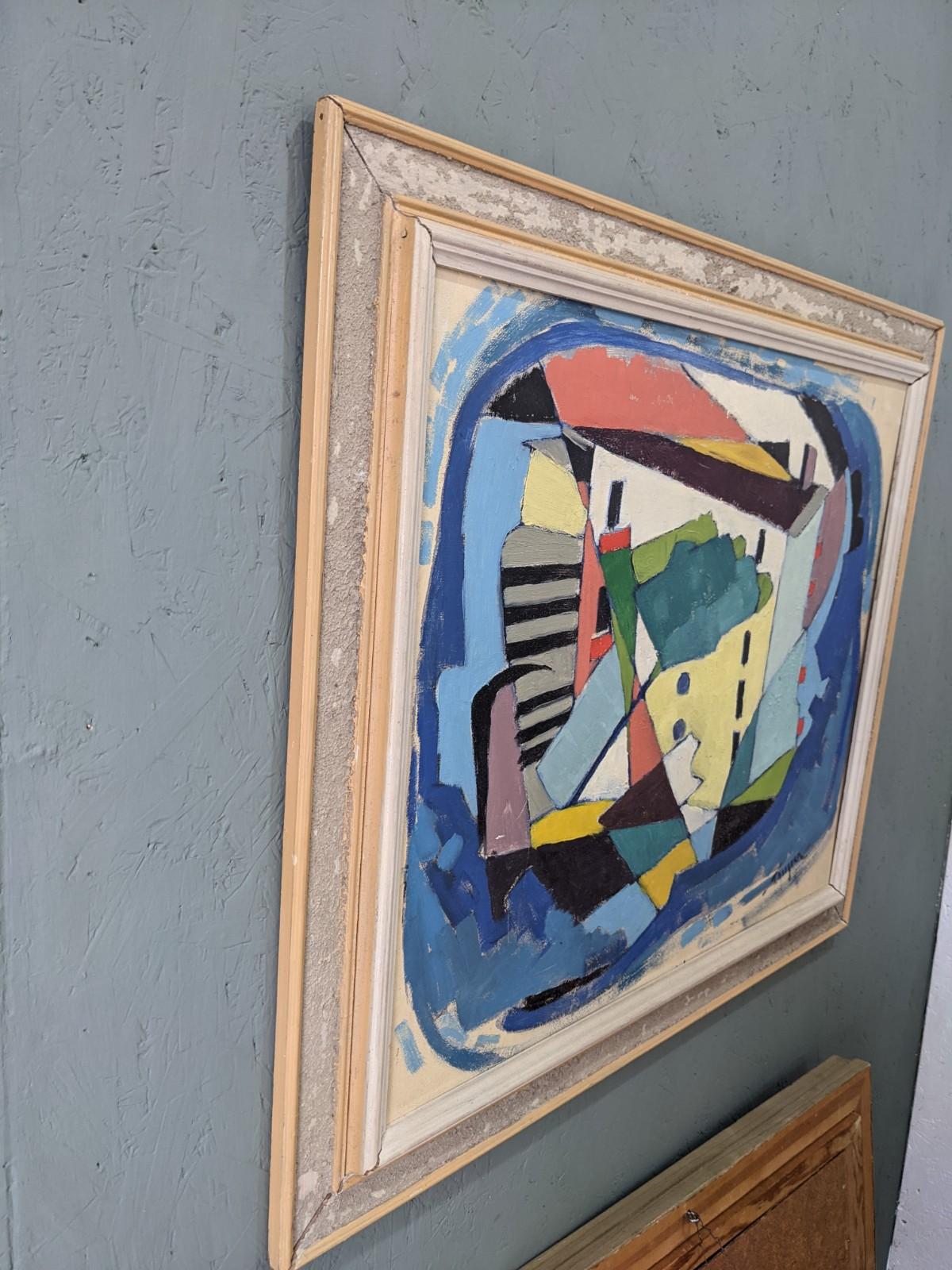 Pittura ad olio svedese d'epoca con cornice - Casa cubista, incorniciata 6