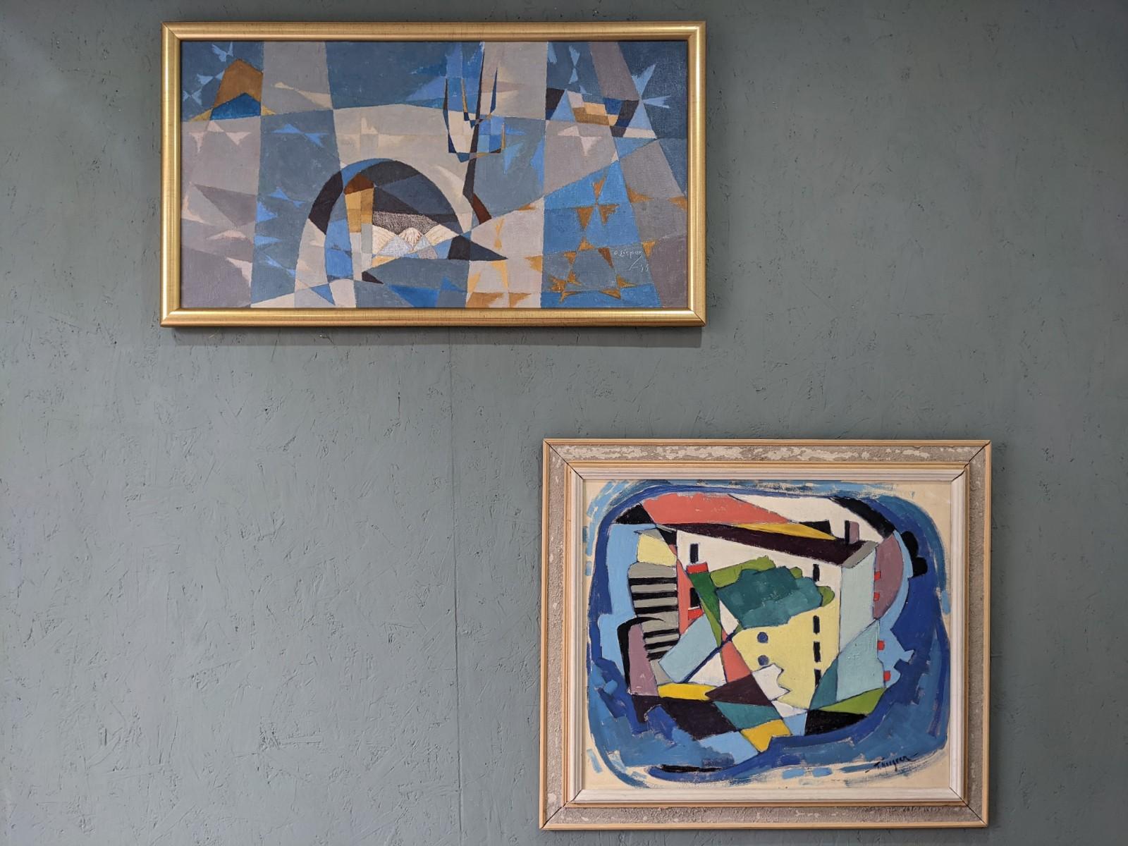 Mid-Century Modern Swedish Vintage Framed Oil Painting - Cubist House, Framed 9