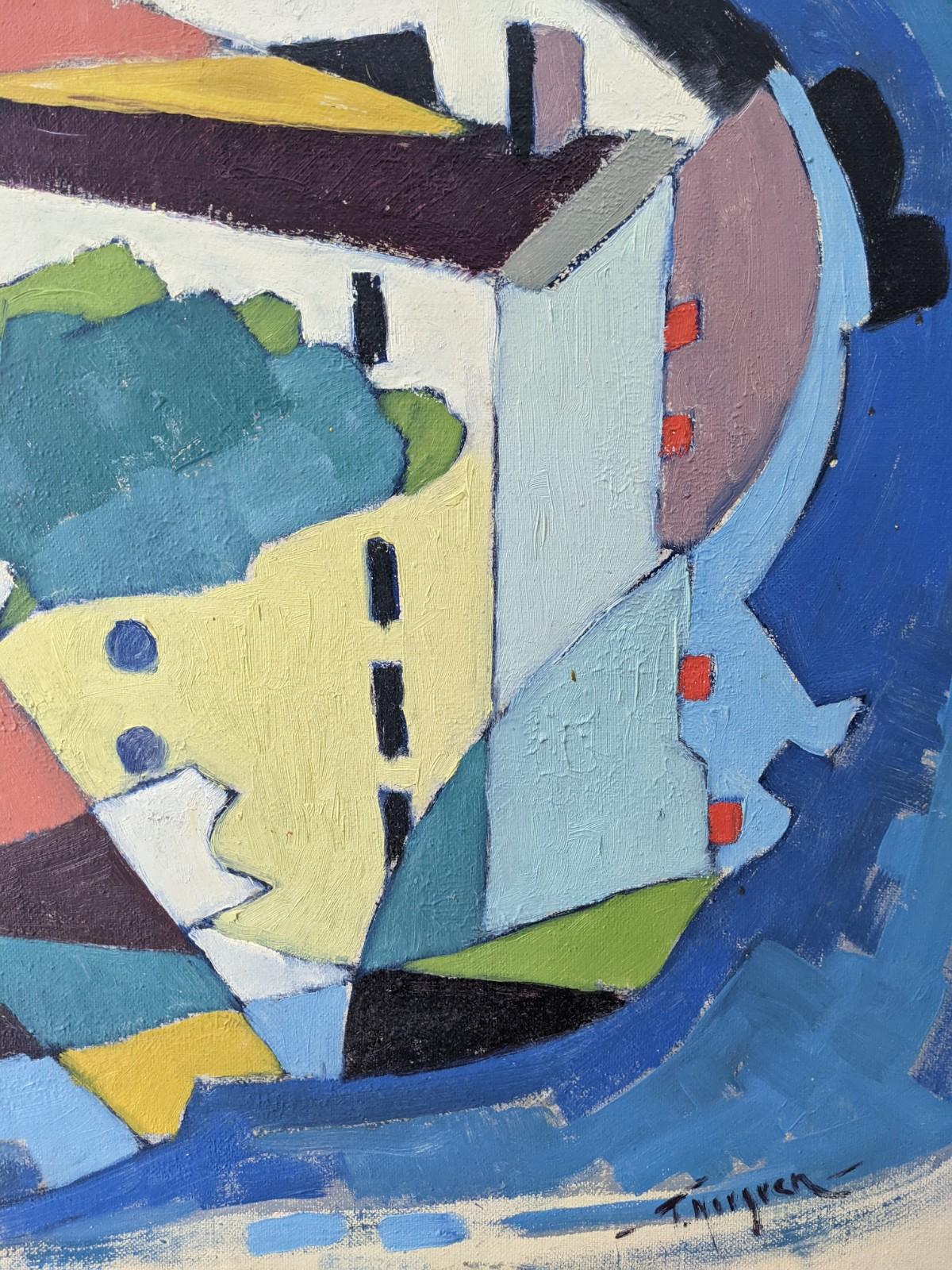 Pittura ad olio svedese d'epoca con cornice - Casa cubista, incorniciata - Painting Cubismo di Unknown