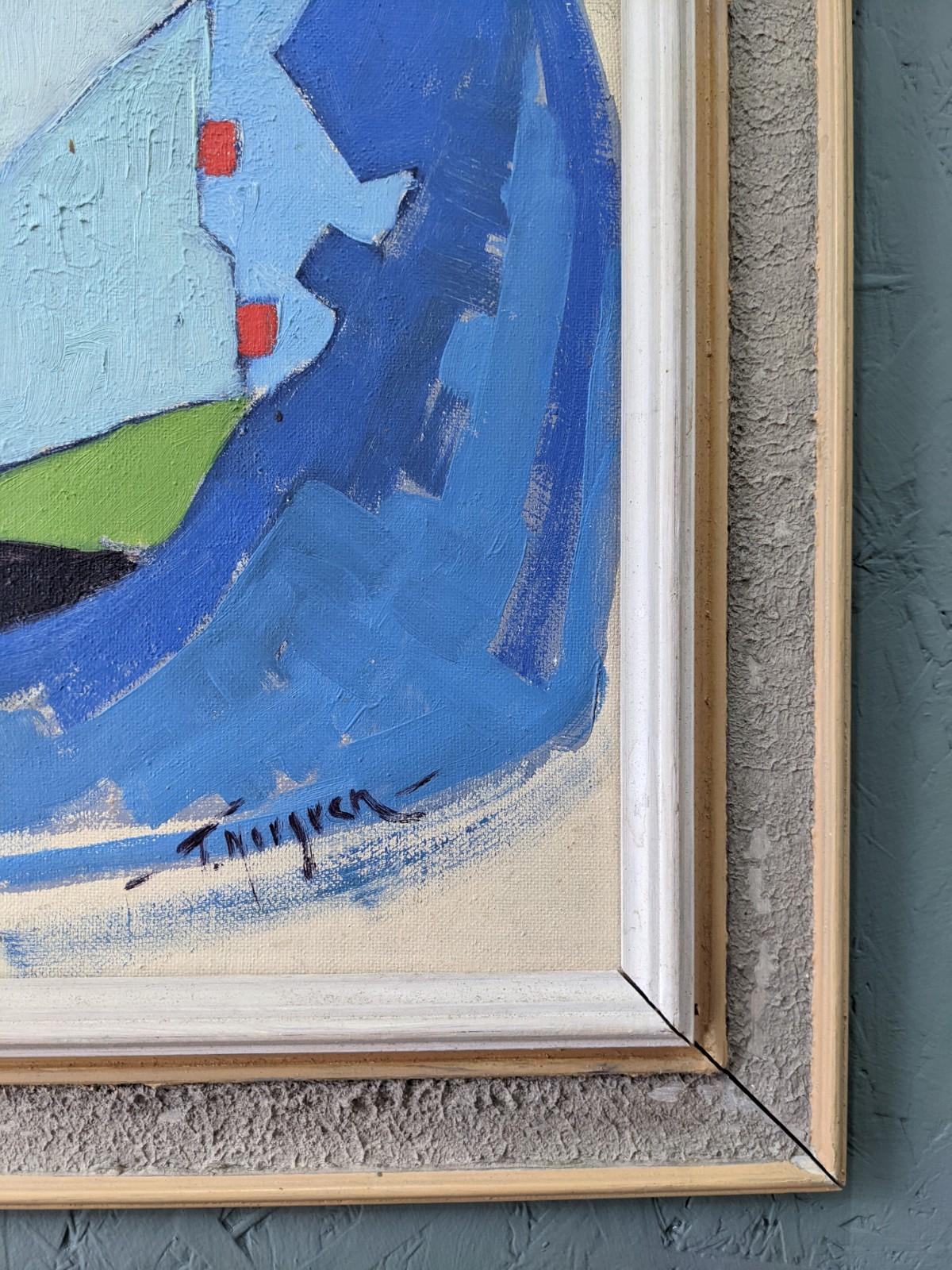 Pittura ad olio svedese d'epoca con cornice - Casa cubista, incorniciata 2