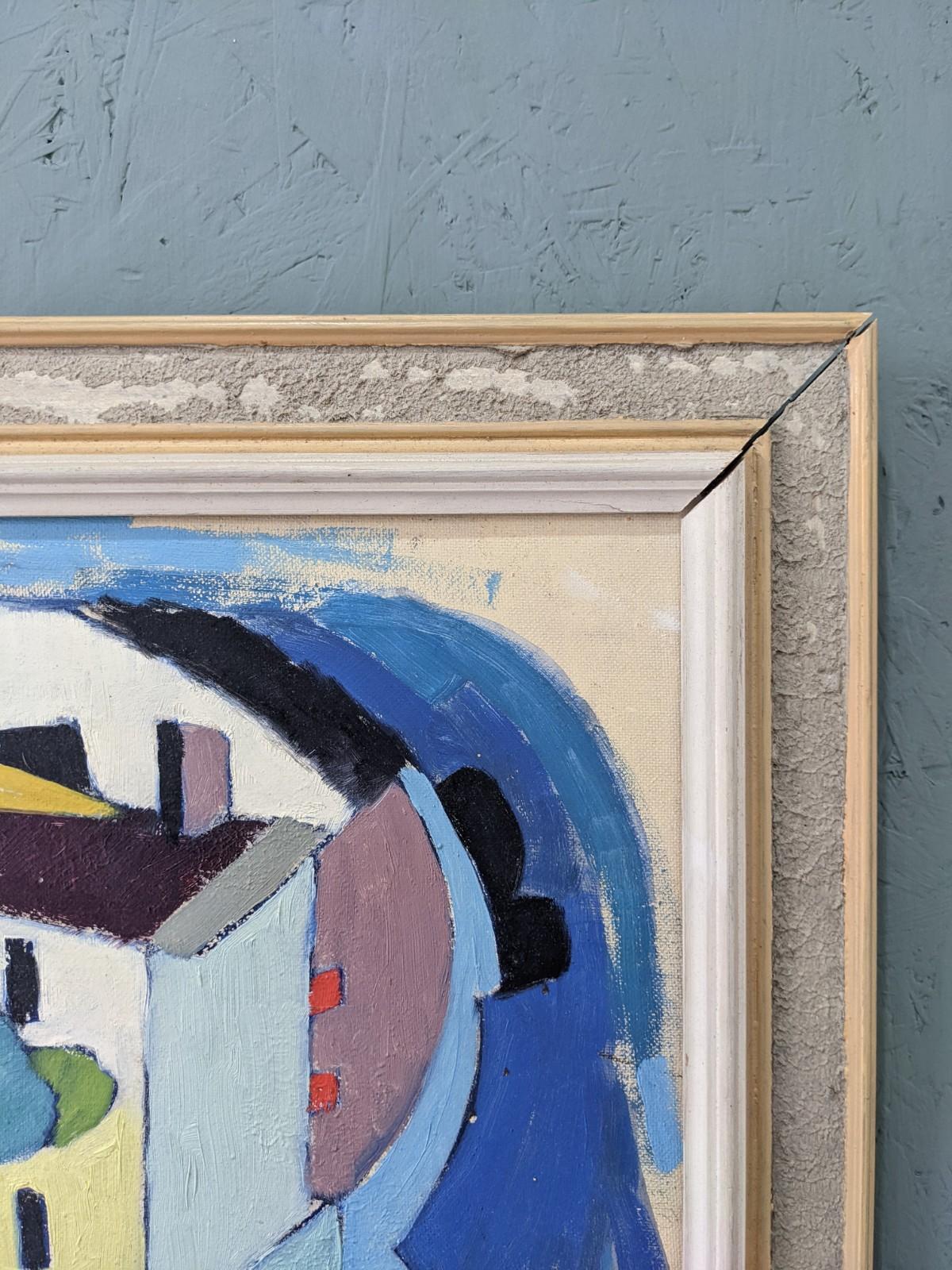 Pittura ad olio svedese d'epoca con cornice - Casa cubista, incorniciata 3