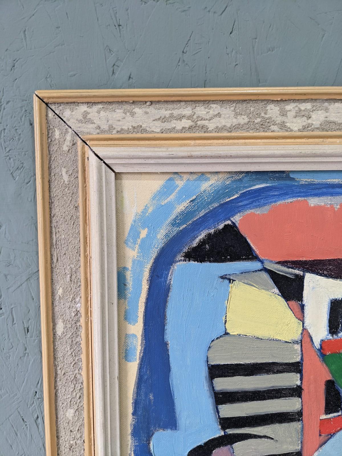 Pittura ad olio svedese d'epoca con cornice - Casa cubista, incorniciata 4