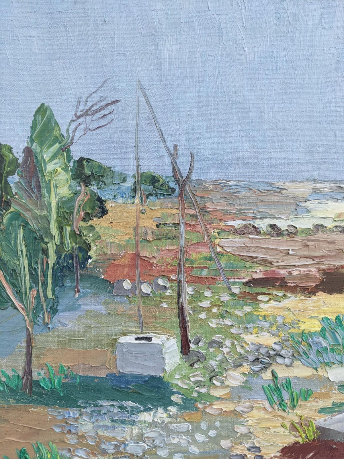 Peinture à l'huile suédoise moderne du milieu du siècle Water Meadow représentant un paysage vintage, encadrée - Painting de Unknown