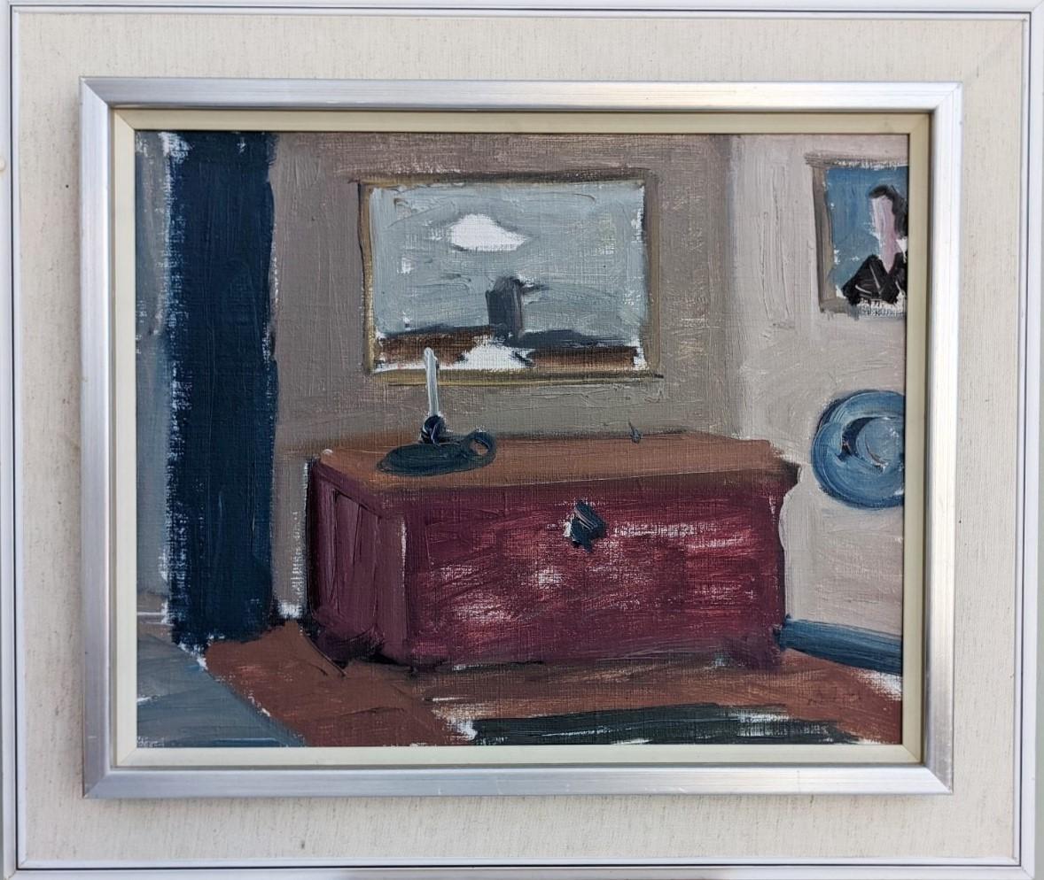 Unknown Interior Painting - Mid-Century Modern "The Parlour" Interior Still Life Oil Painting, Framed