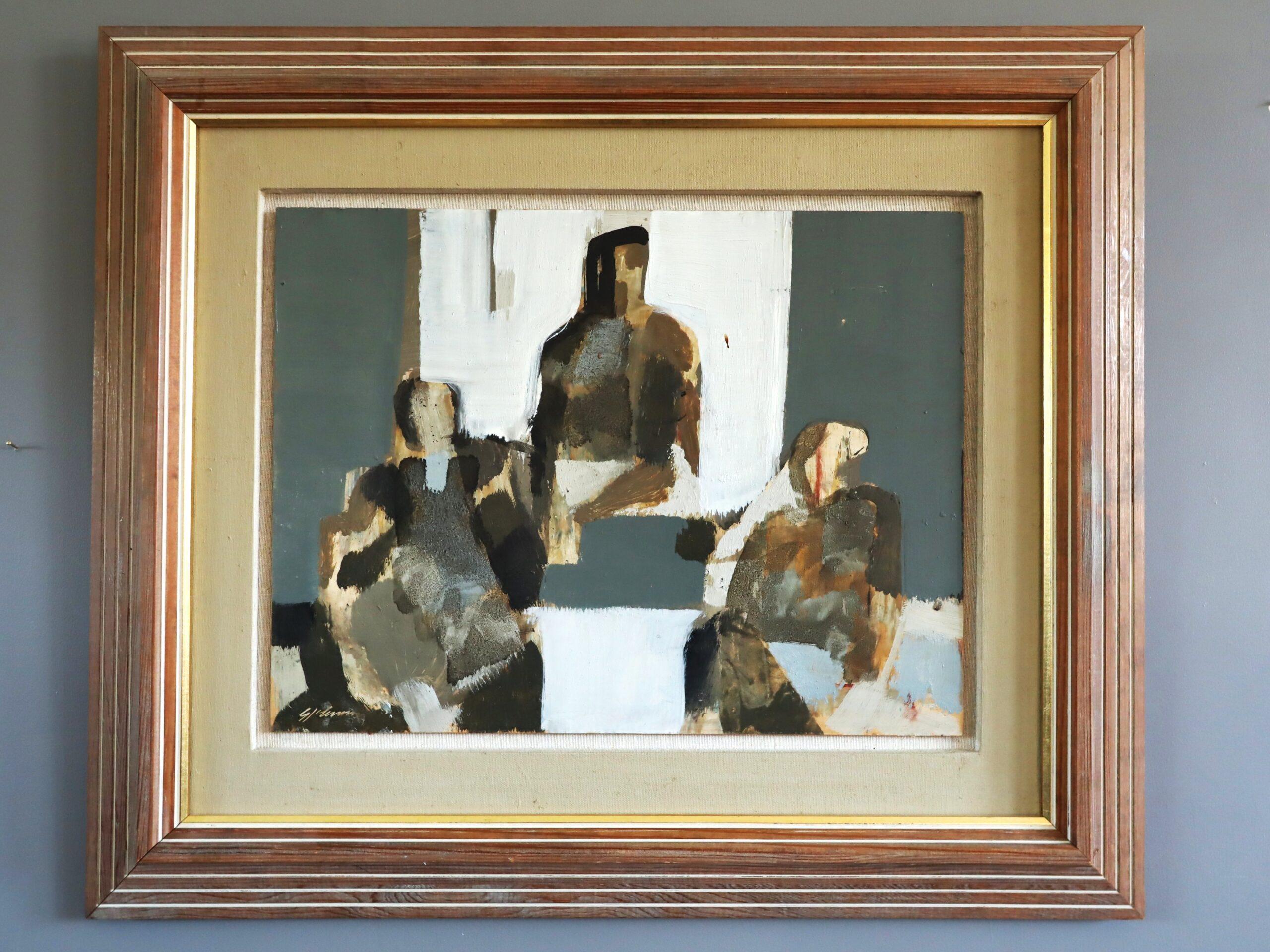 Abstraktes figuratives Ölgemälde - Abstraktes Trio, Mid-Century Modern, Vintage – Painting von Unknown