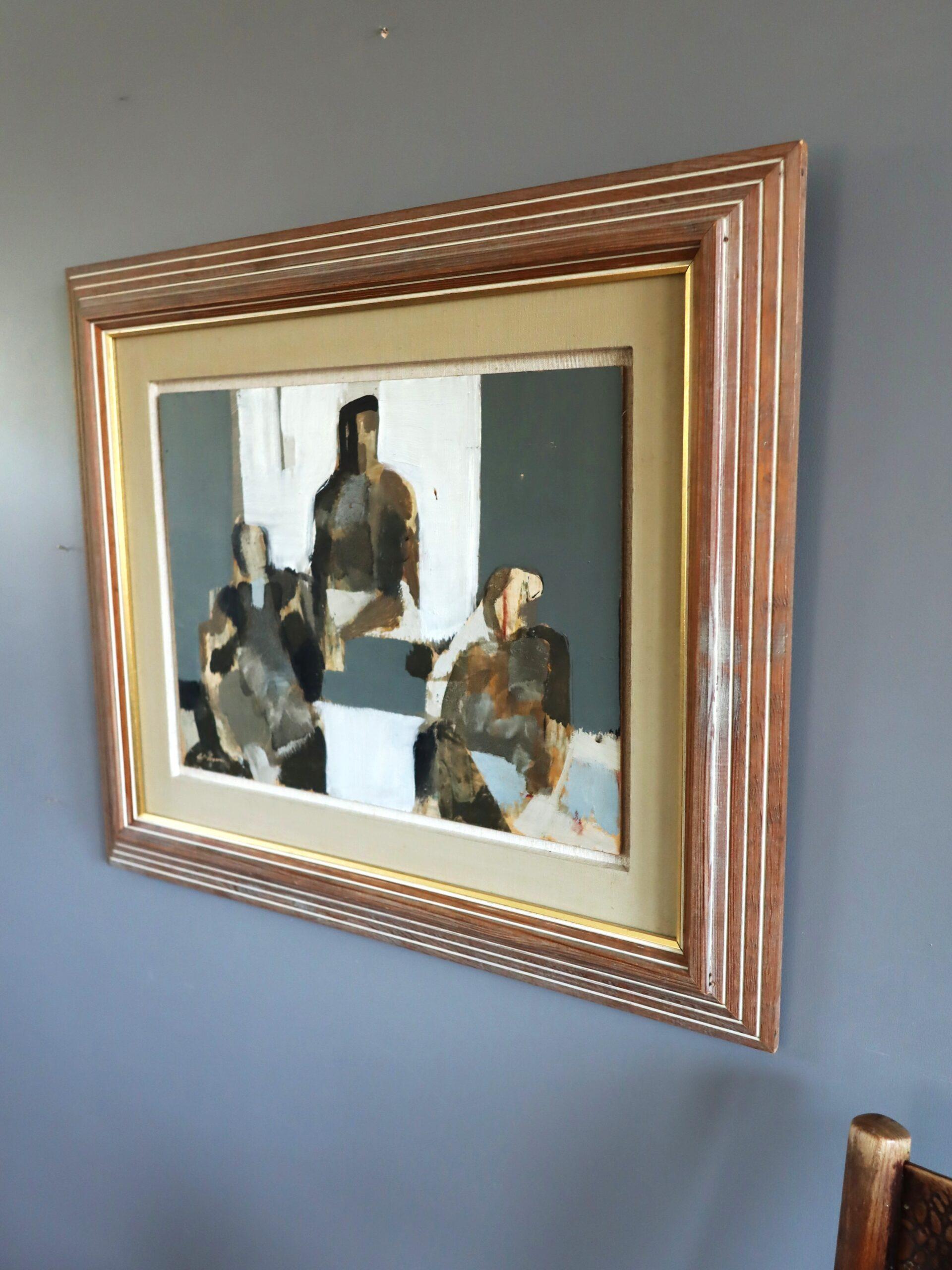 Abstraktes figuratives Ölgemälde - Abstraktes Trio, Mid-Century Modern, Vintage im Angebot 1