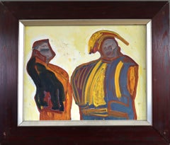 Mid Century Modern Vintage Abstract Figurative Oil Painting - The Exchange Mid Century Modern Vintage Abstract Figurative Oil Painting - The Exchange