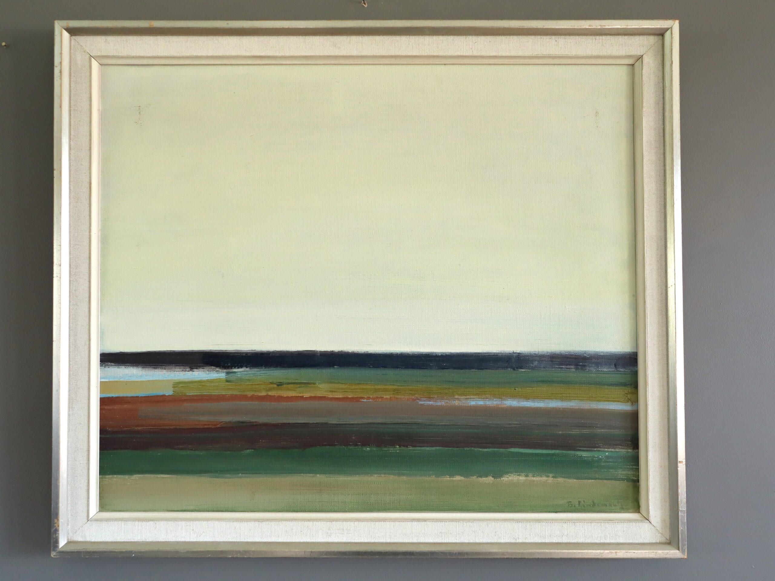 Abstrakte Landschaft, Ölgemälde, Mid-Century Modern, Vintage, Mid-Century Modern, Quiet Horizon – Painting von Unknown