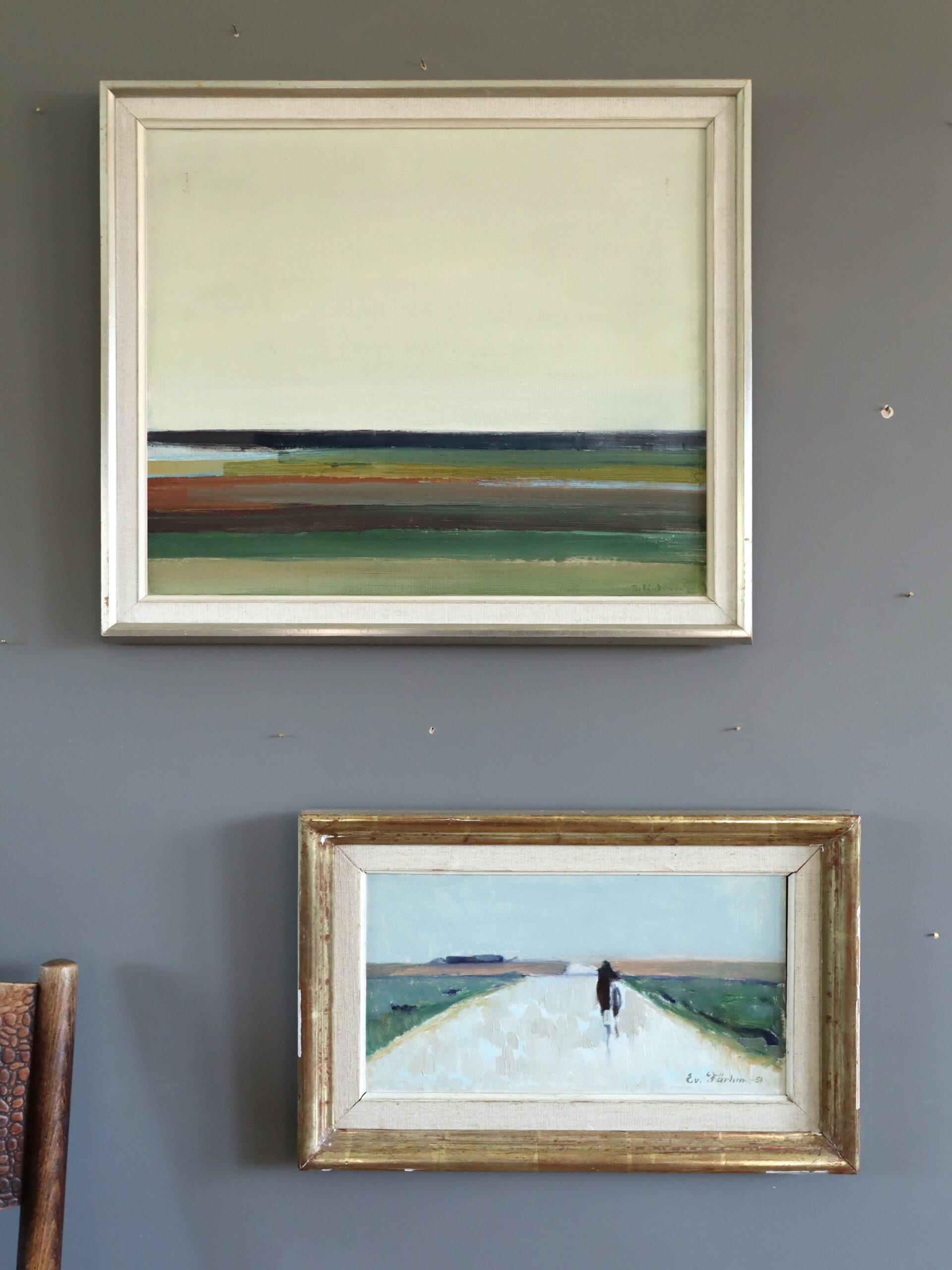 Abstrakte Landschaft, Ölgemälde, Mid-Century Modern, Vintage, Mid-Century Modern, Quiet Horizon (Beige), Landscape Painting, von Unknown