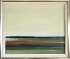 Mid-Century Modern Vintage Abstract Landscape Oil Painting - Quiet Horizon