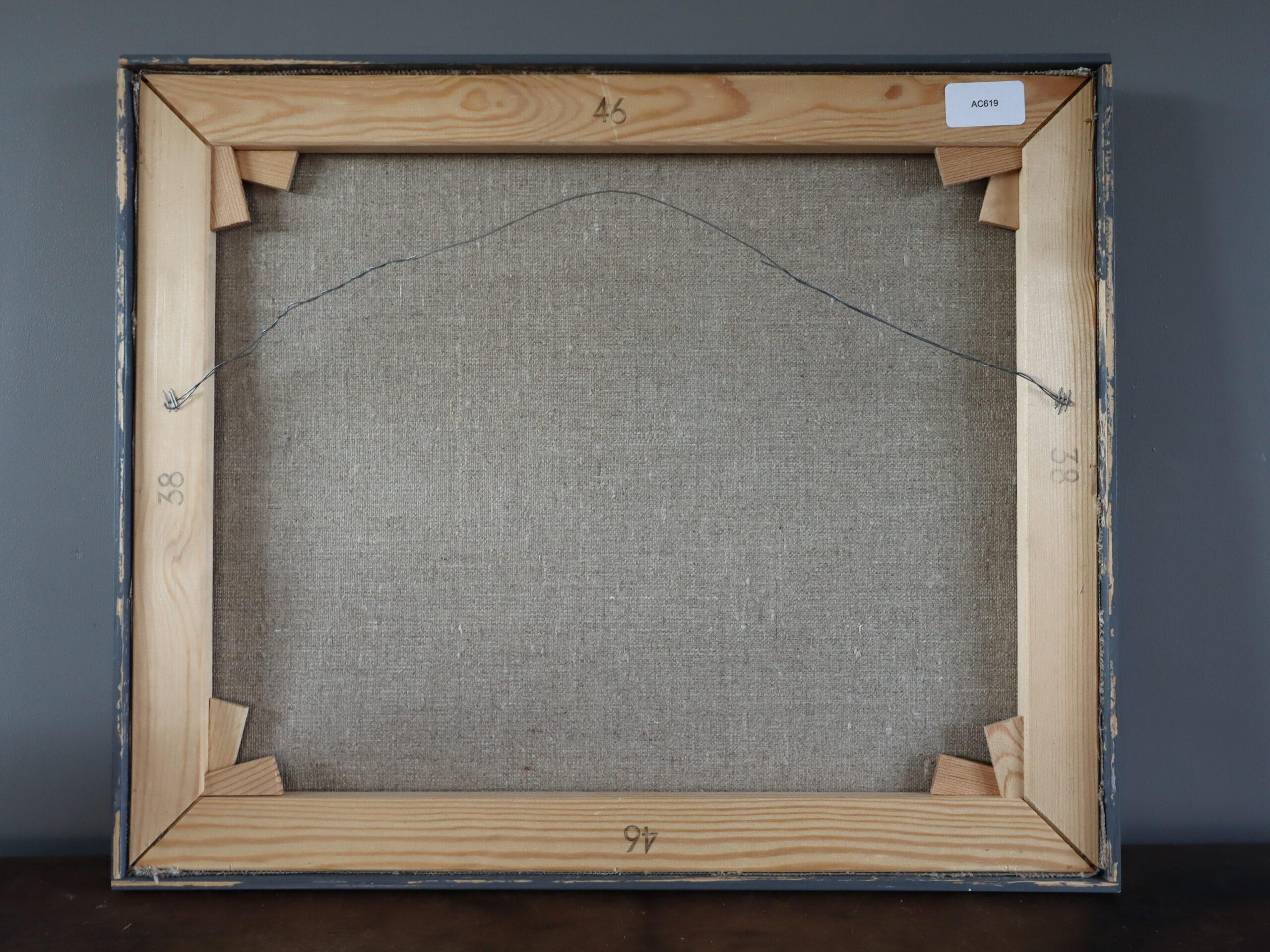 Pittura ad olio di paesaggio astratto vintage di metà secolo - Pascolo tranquillo in vendita 3