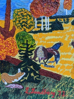 Mid-Century Modern Vintage Animal Oil Painting - Roosters