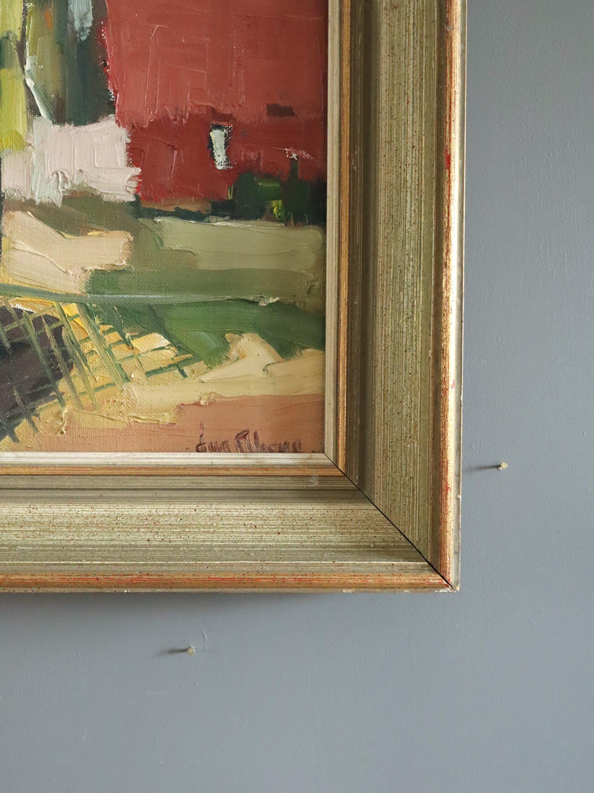 Mid Century Modern Vintage Coastal Figurative Ölgemälde - The Net Menders im Angebot 1