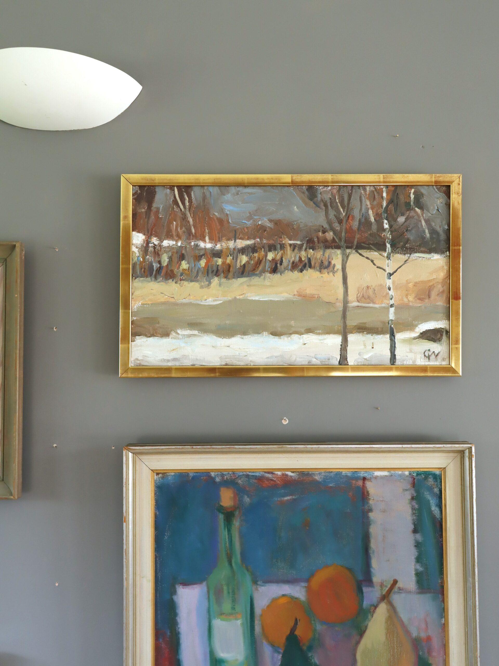 Peinture à l'huile de paysage expressionniste moderne du milieu du siècle dernier - fin d'hiver - Moderne Painting par Unknown