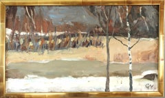 Mid Century Modern Vintage Expressive Landscape Oil Painting - Late Winter