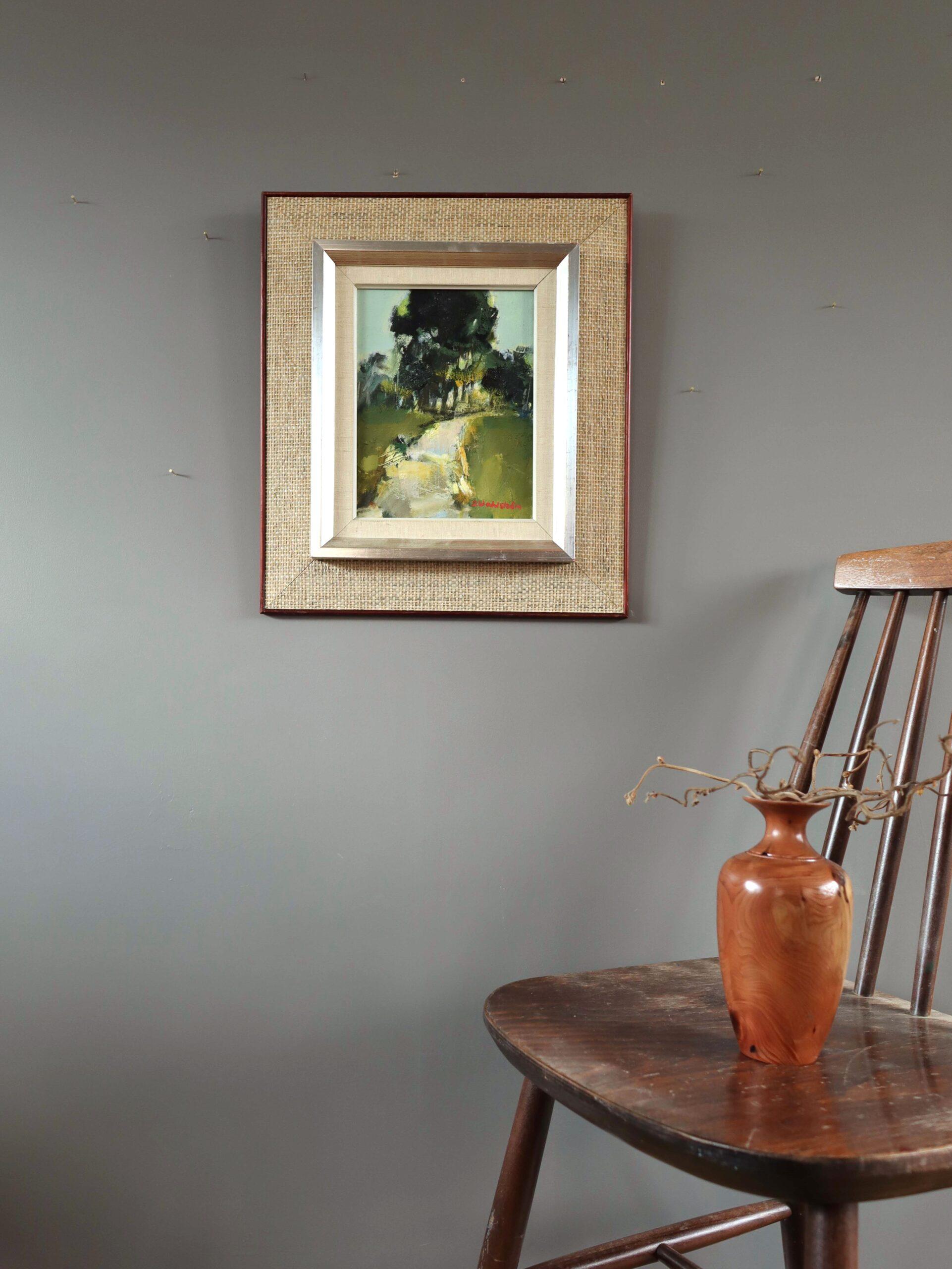 Mid Century Modern Vintage Expressive Landschaft Ölgemälde - Sunlit Trail (Moderne), Painting, von Unknown