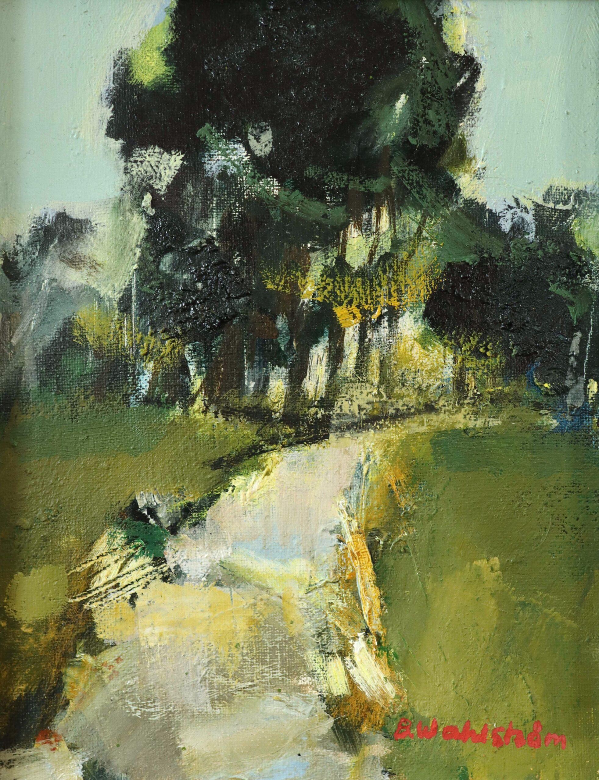 Mid Century Modern Vintage Expressive Landschaft Ölgemälde - Sunlit Trail im Angebot 2