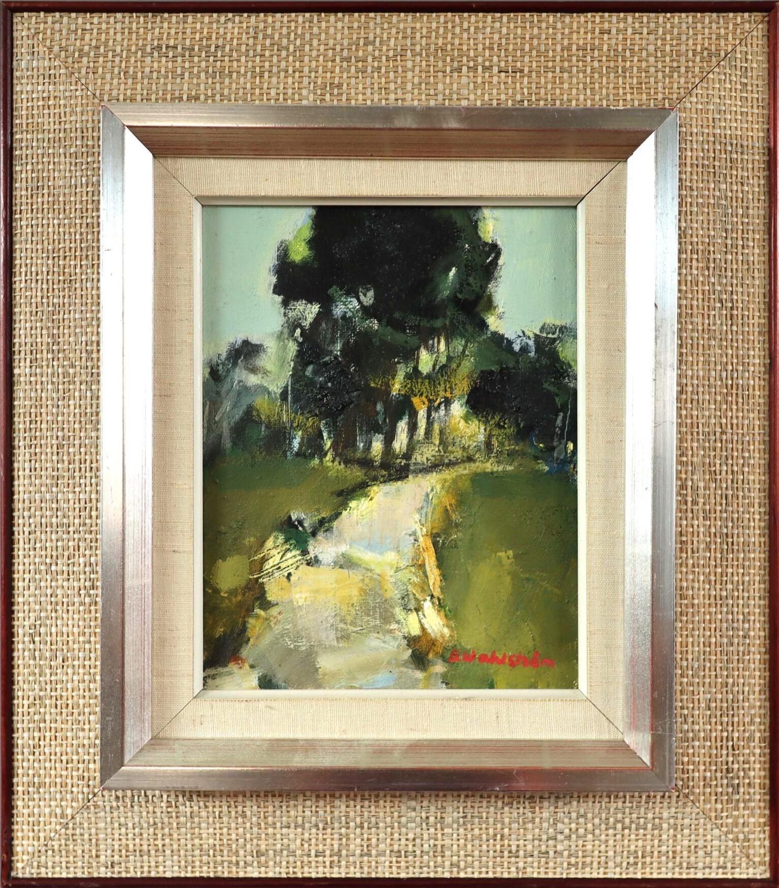 Mid Century Modern Vintage Expressive Landscape Oil Painting - Sunlit Trail