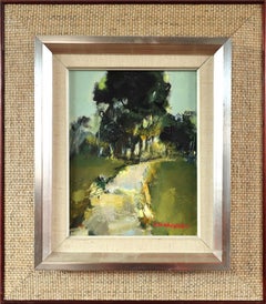 Mid Century Modern Vintage Expressive Landscape Oil Painting - Sunlit Trail