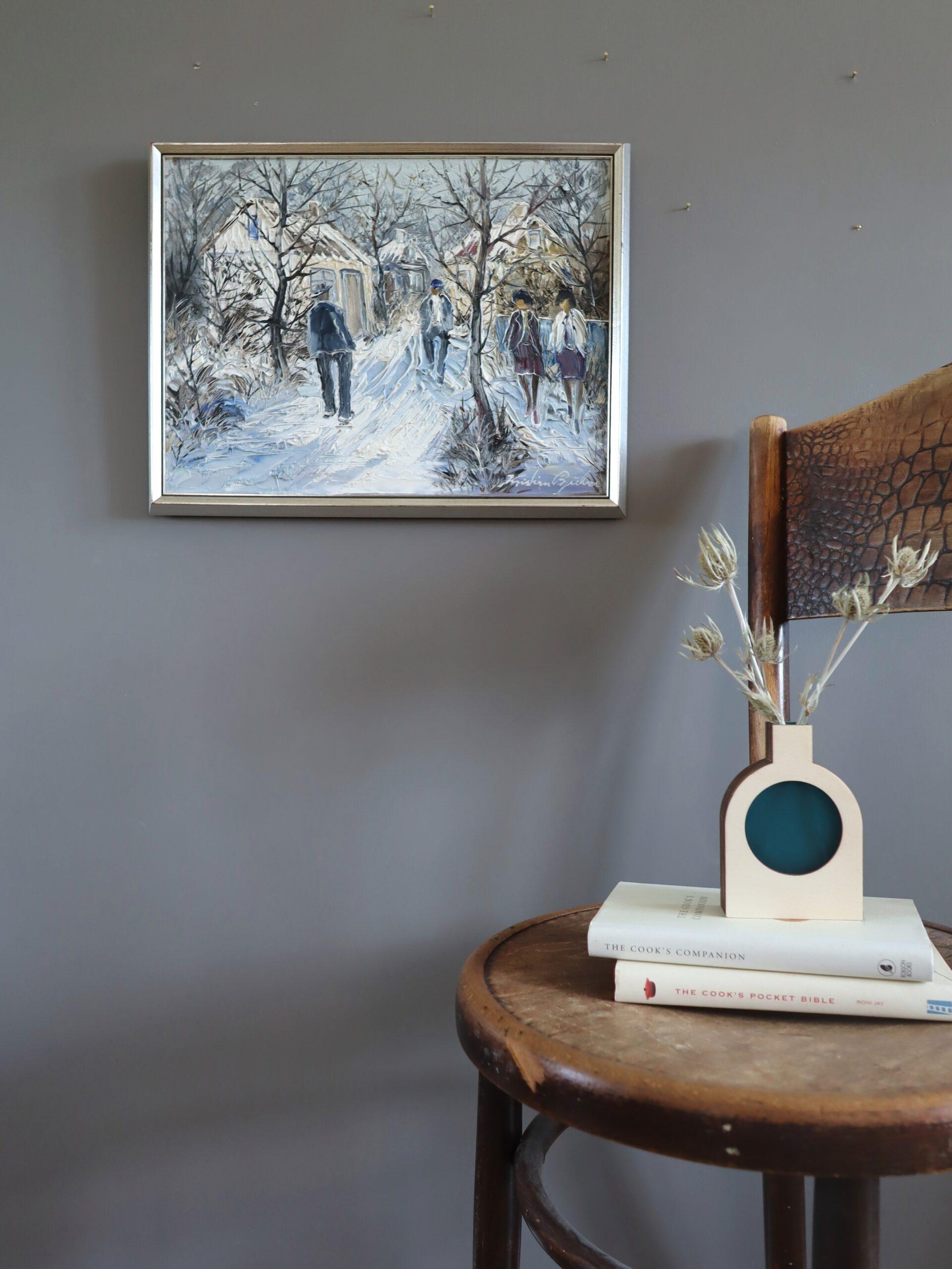 Mid Century Modern Vintage Expressive Street Scene Ölgemälde - Winter Lane's (Moderne), Painting, von Unknown