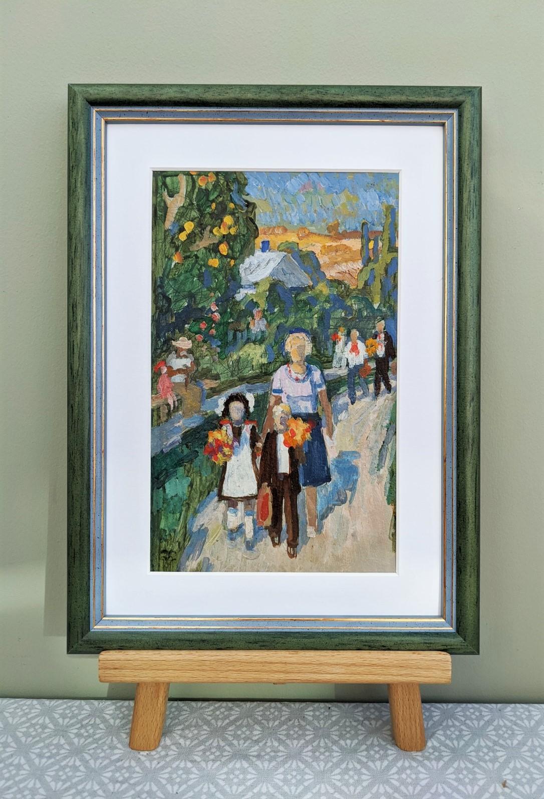 Mid-Century Modern Vintage Figurative Oil Painting - Off to School For Sale 3