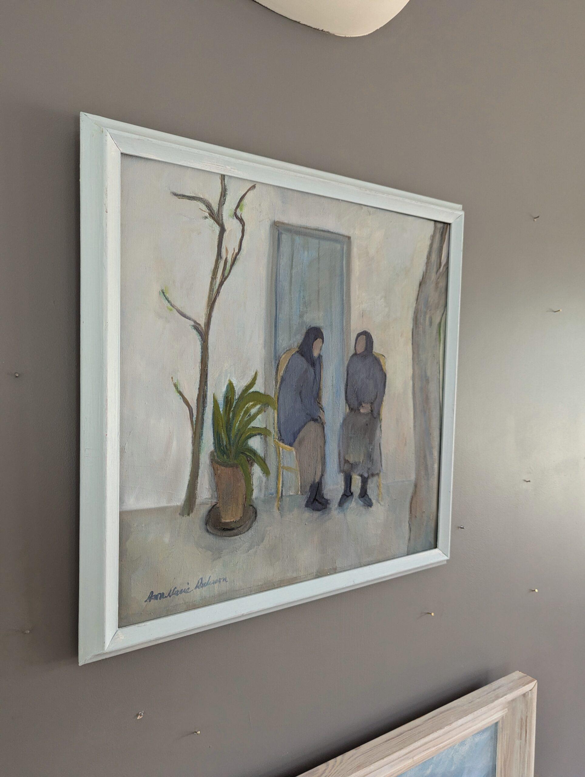 Ritratto figurativo d'epoca della metà del secolo scorso - Conversazione pomeridiana - Figurative Painting Grigio di Unknown