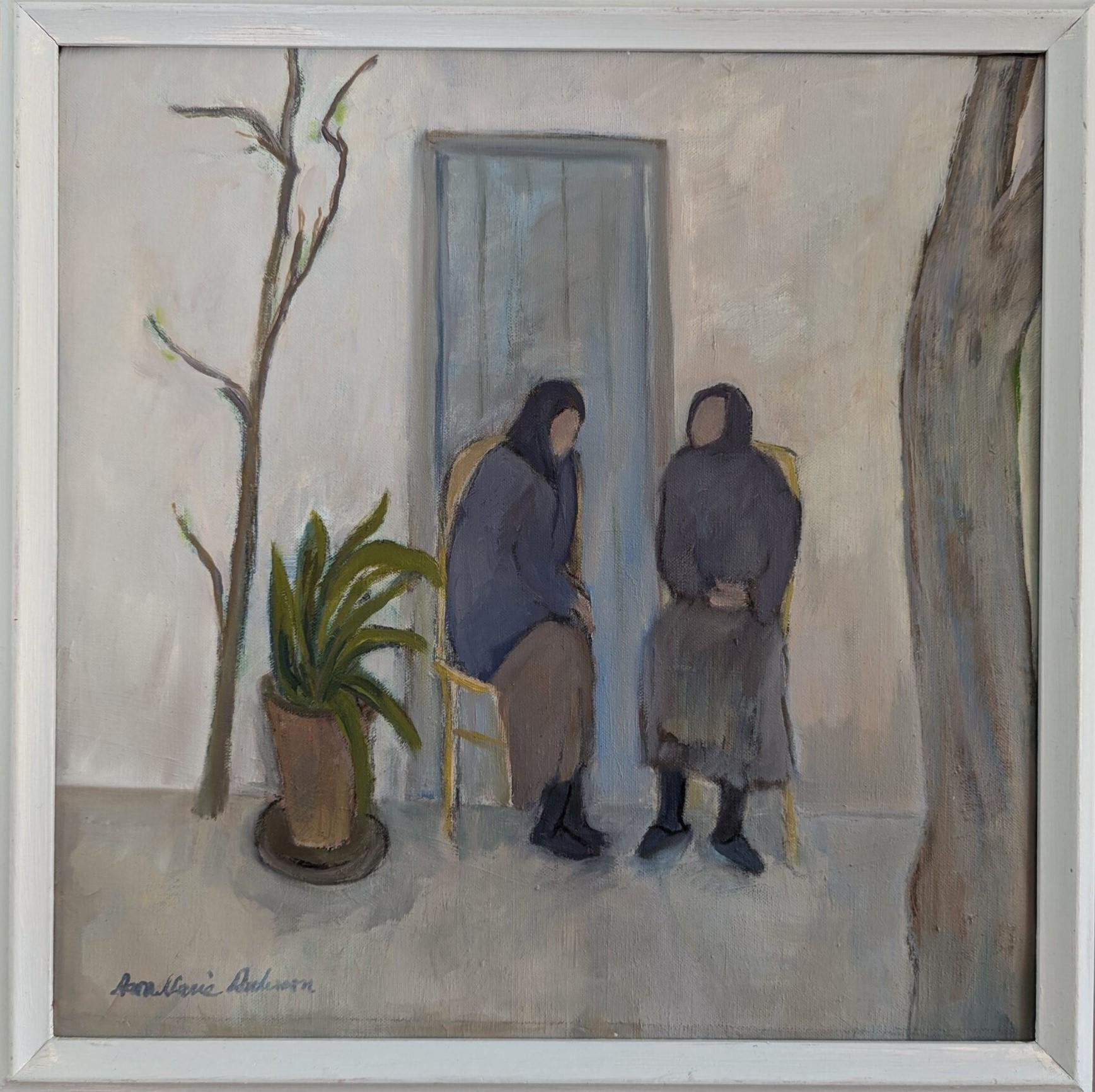 Figurative Painting di Unknown - Ritratto figurativo d'epoca della metà del secolo scorso - Conversazione pomeridiana