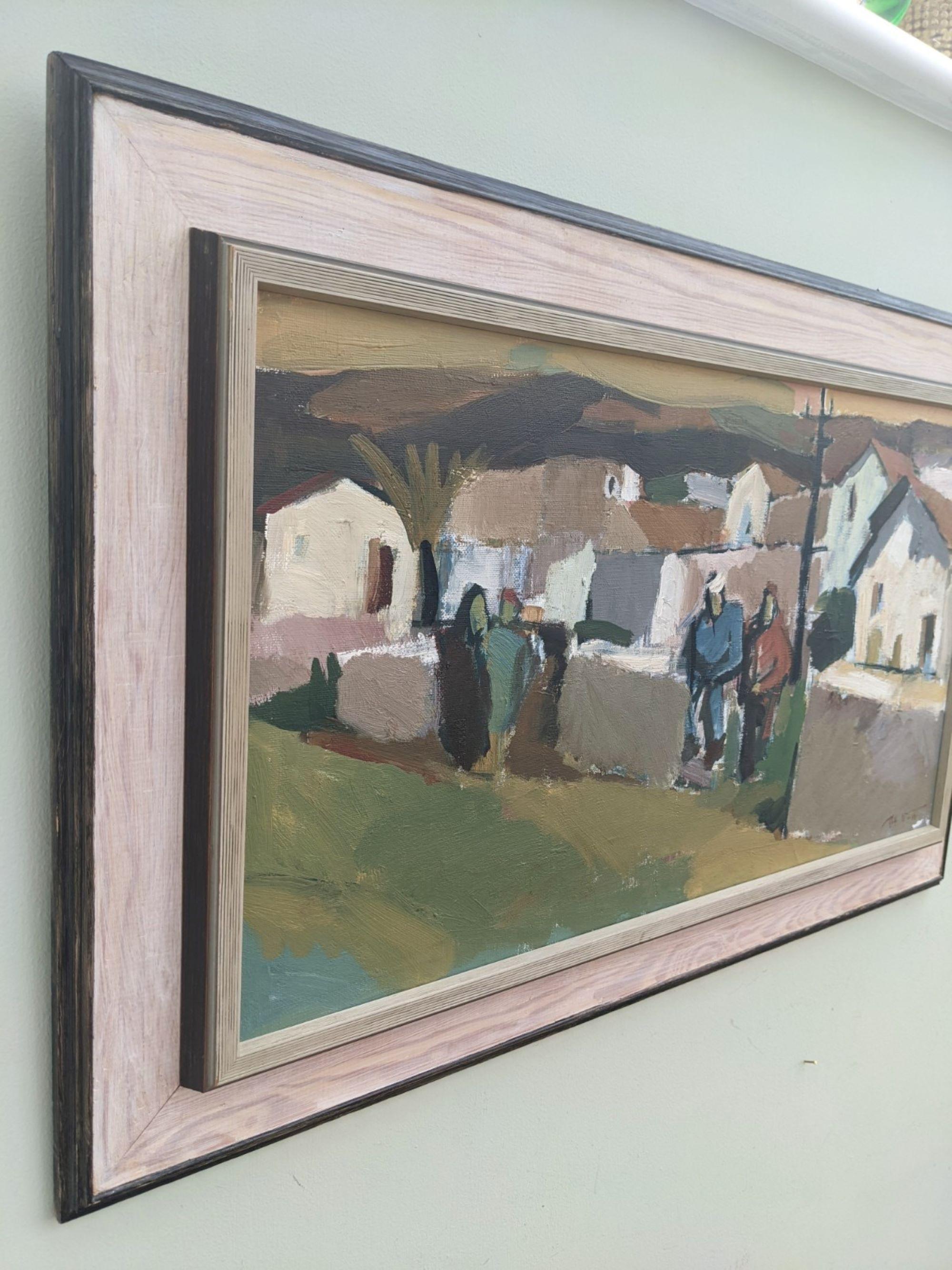 Unknown MidCentury Modern Vintage Figurative Street Scene Oil