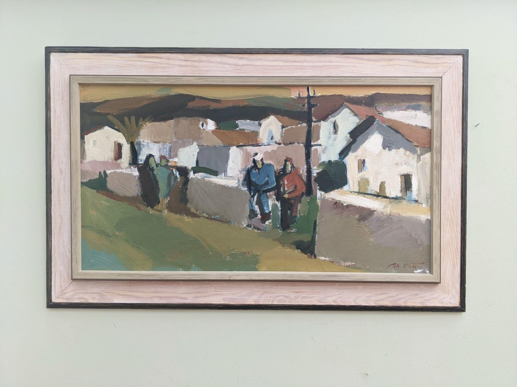 Unknown MidCentury Modern Vintage Figurative Street Scene Oil