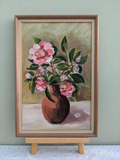 Mid-Century Modern Vintage Floral Still Life Oil Painting - Rosa